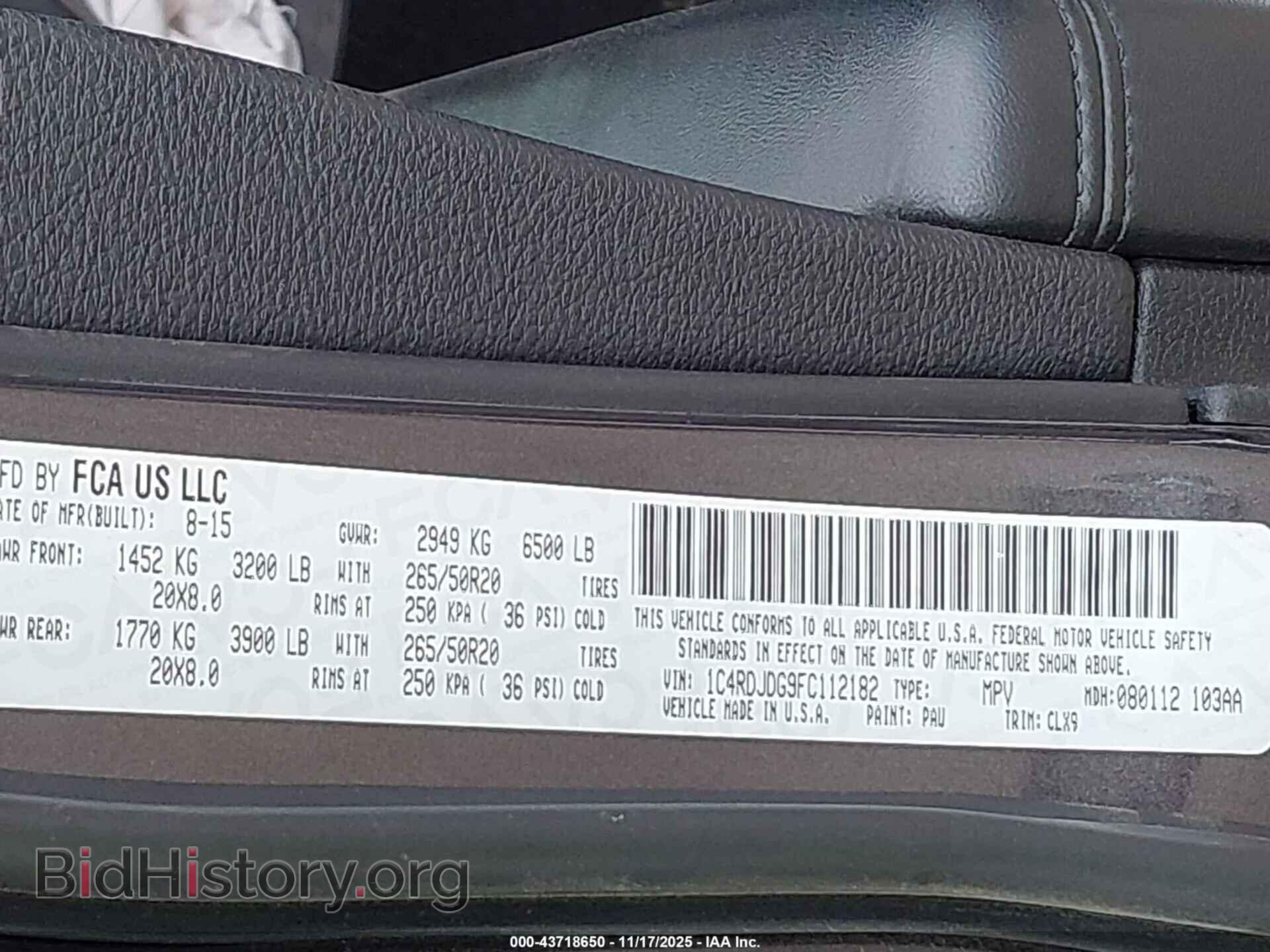 2015 DODGE DURANGO - VIN: 1C4RDJDG9FC112182 - Фото 9