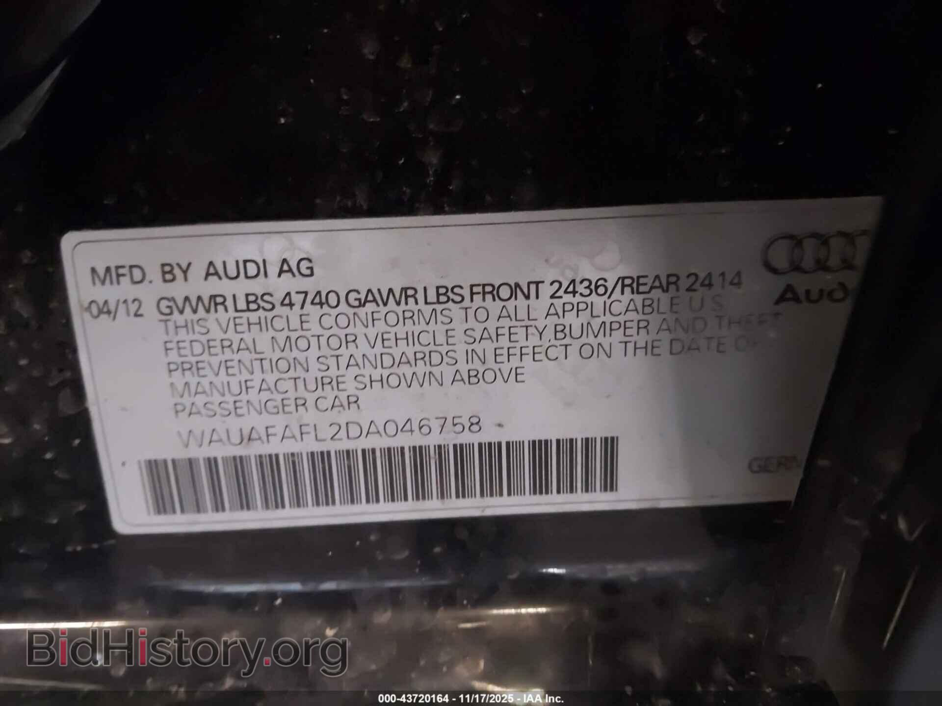 2013 AUDI A4 - VIN: WAUAFAFL2DA046758 - Photo 9