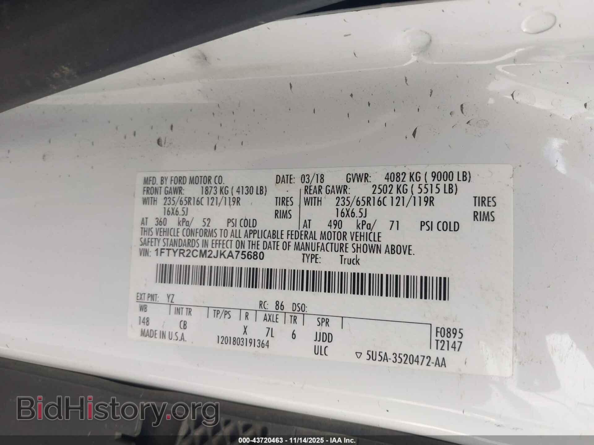 2018 FORD TRANSIT-250 - VIN: 1FTYR2CM2JKA75680 - Фото 9