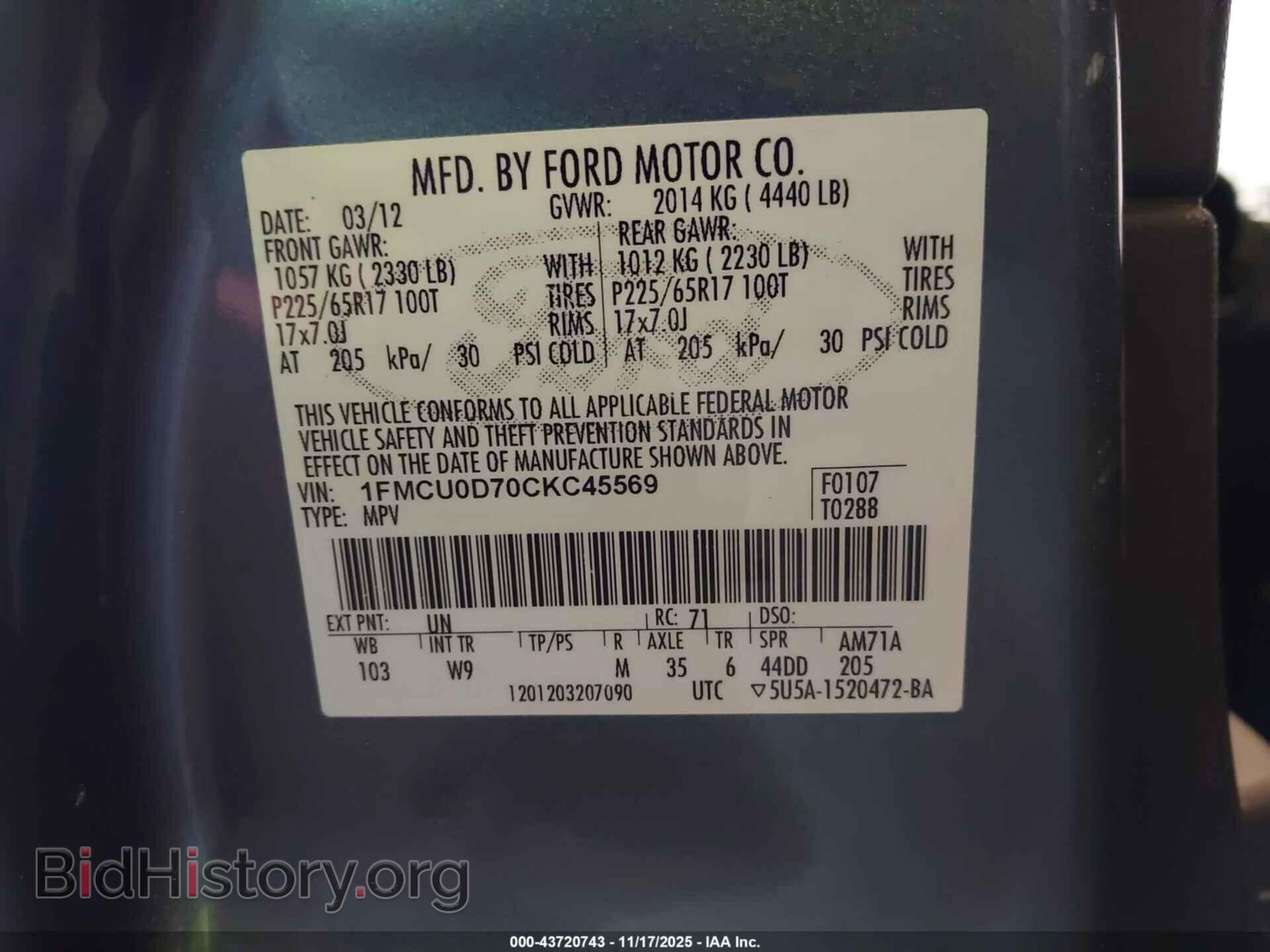 2012 FORD ESCAPE - VIN: 1FMCU0D70CKC45569 - Фото 9