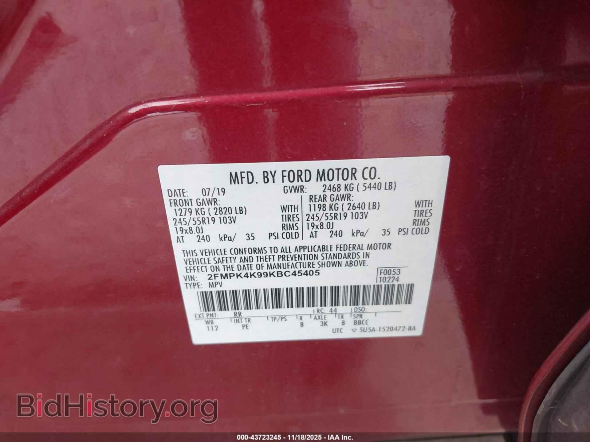 2019 FORD EDGE - VIN: 2FMPK4K99KBC45405 - Photo 9