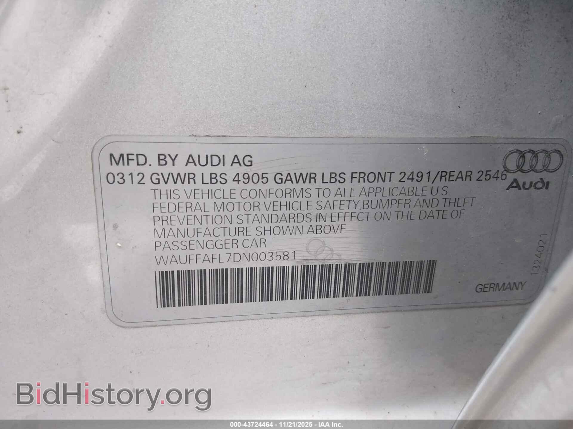 2013 AUDI A4 - VIN: WAUFFAFL7DN003581 - Фото 9