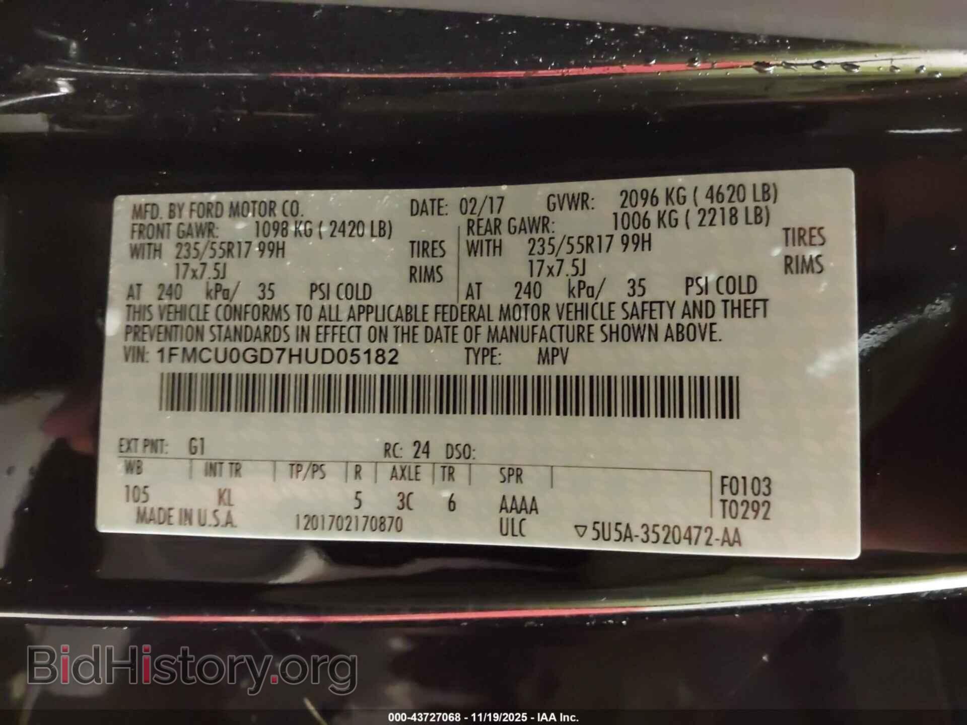 2017 FORD ESCAPE - VIN: 1FMCU0GD7HUD05182 - Фото 9