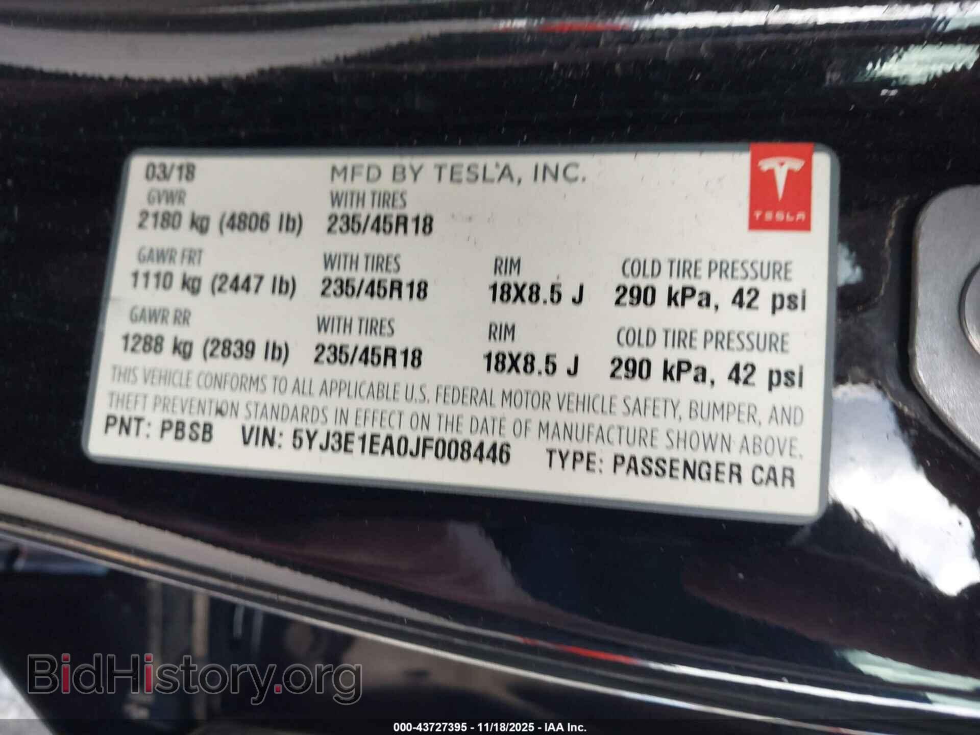 2018 TESLA MODEL 3 - VIN: 5YJ3E1EA0JF008446 - Фото 9