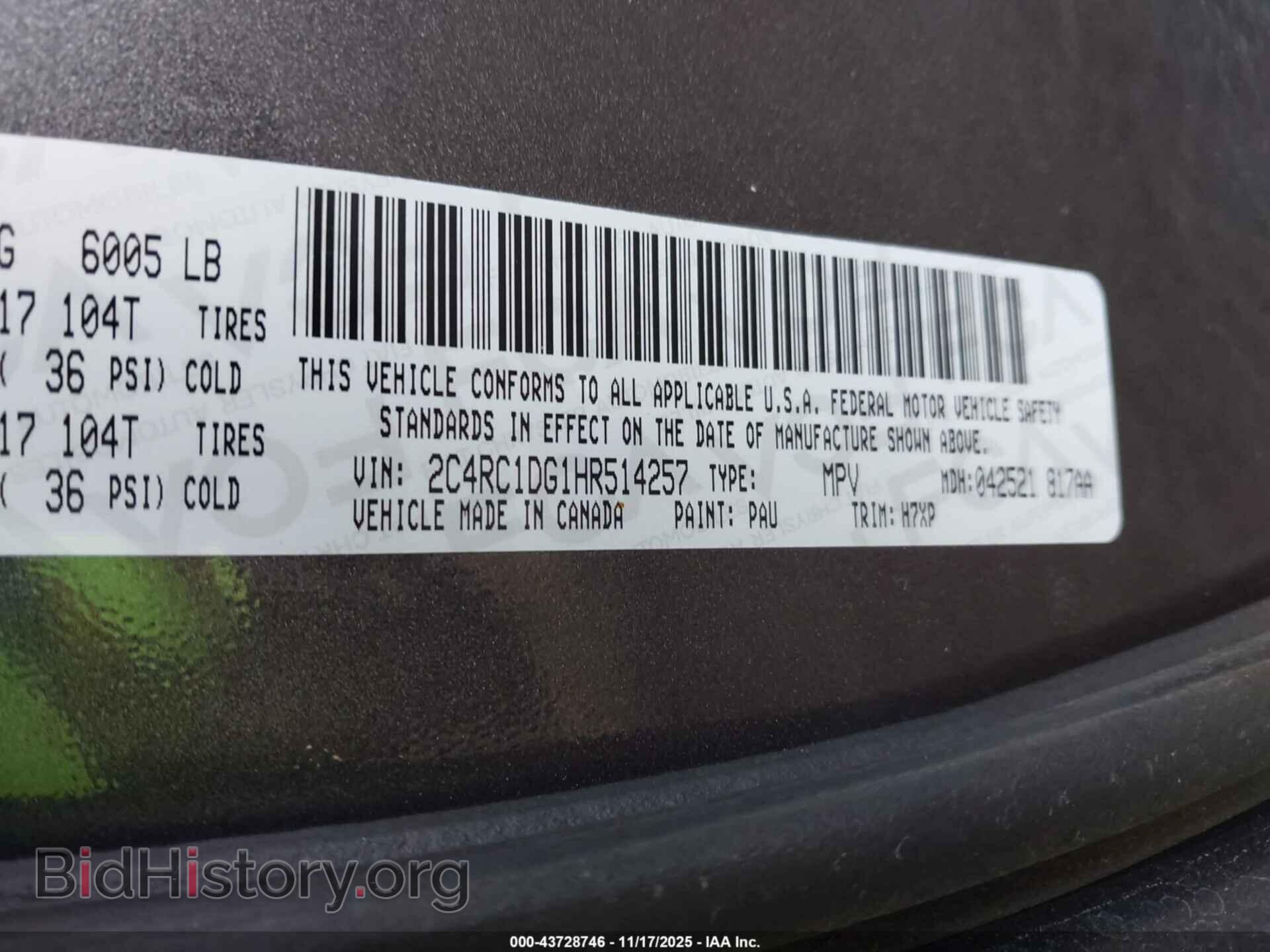 2017 CHRYSLER PACIFICA - VIN: 2C4RC1DG1HR514257 - Фото 9