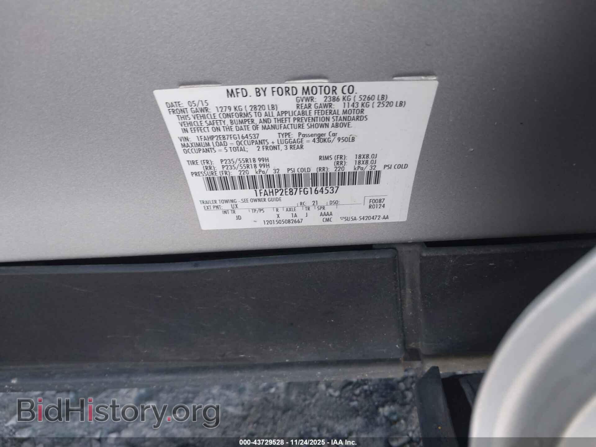 2015 FORD TAURUS - VIN: 1FAHP2E87FG164537 - Фото 9