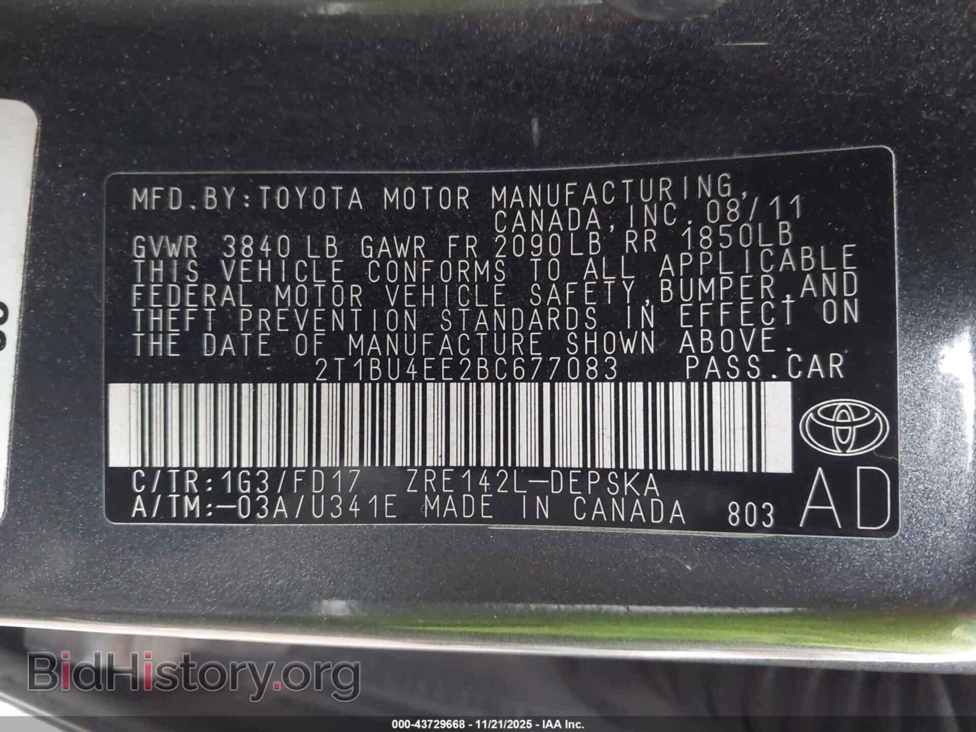 2011 TOYOTA COROLLA - VIN: 2T1BU4EE2BC677083 - Фото 9