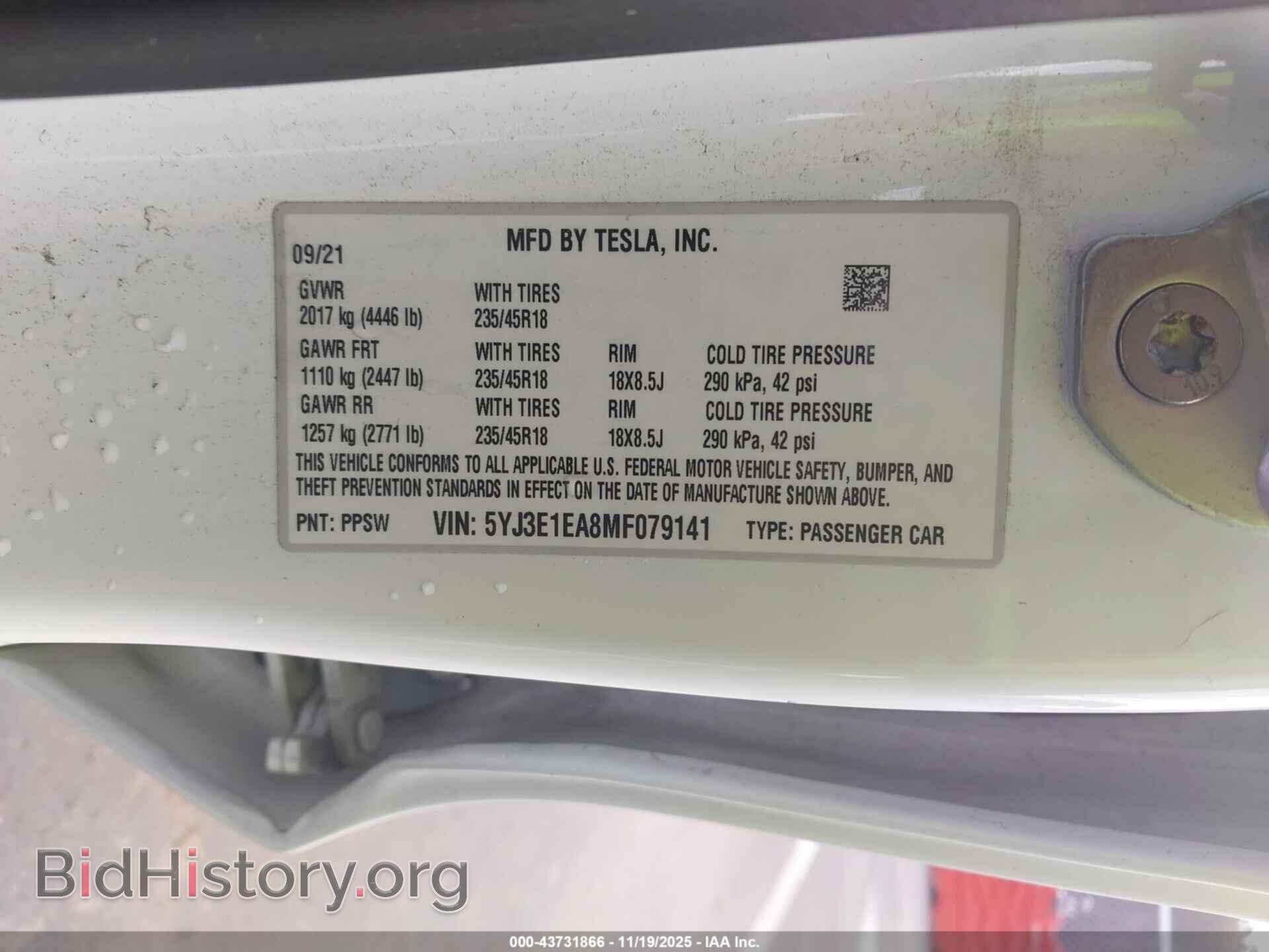 2021 TESLA MODEL 3 - VIN: 5YJ3E1EA8MF079141 - Фото 9