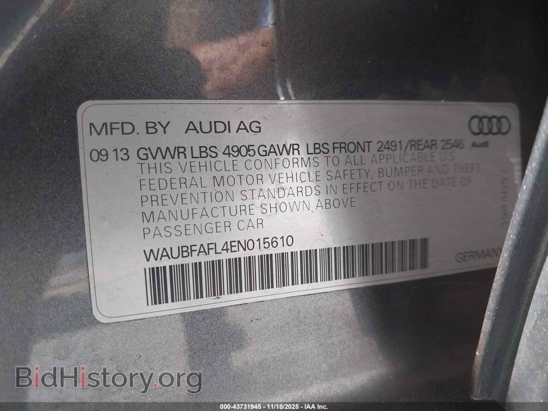 2014 AUDI A4 - VIN: WAUBFAFL4EN015610 - Фото 9
