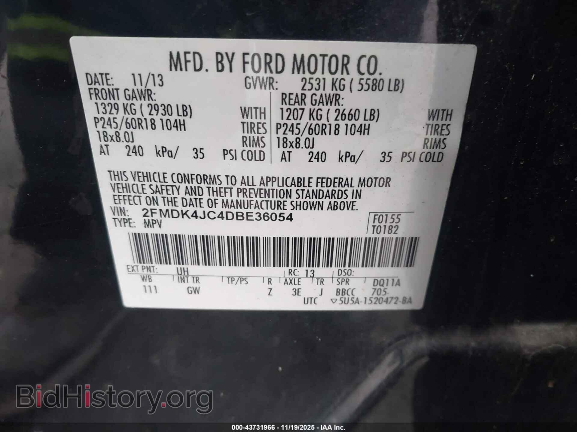 2013 FORD EDGE - VIN: 2FMDK4JC4DBE36054 - Фото 9
