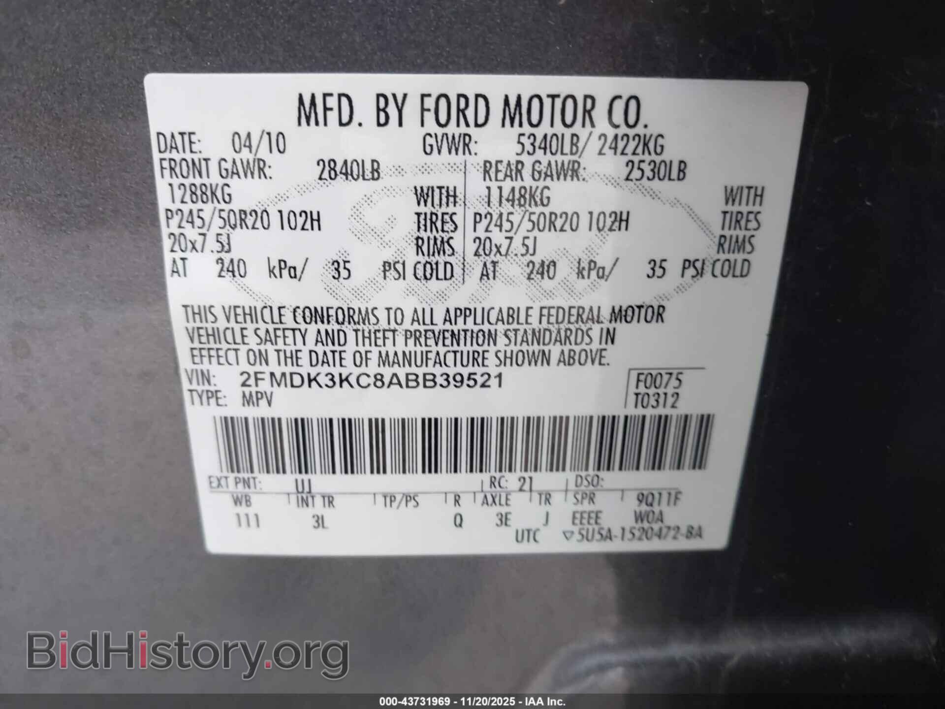 2010 FORD EDGE - VIN: 2FMDK3KC8ABB39521 - Photo 9