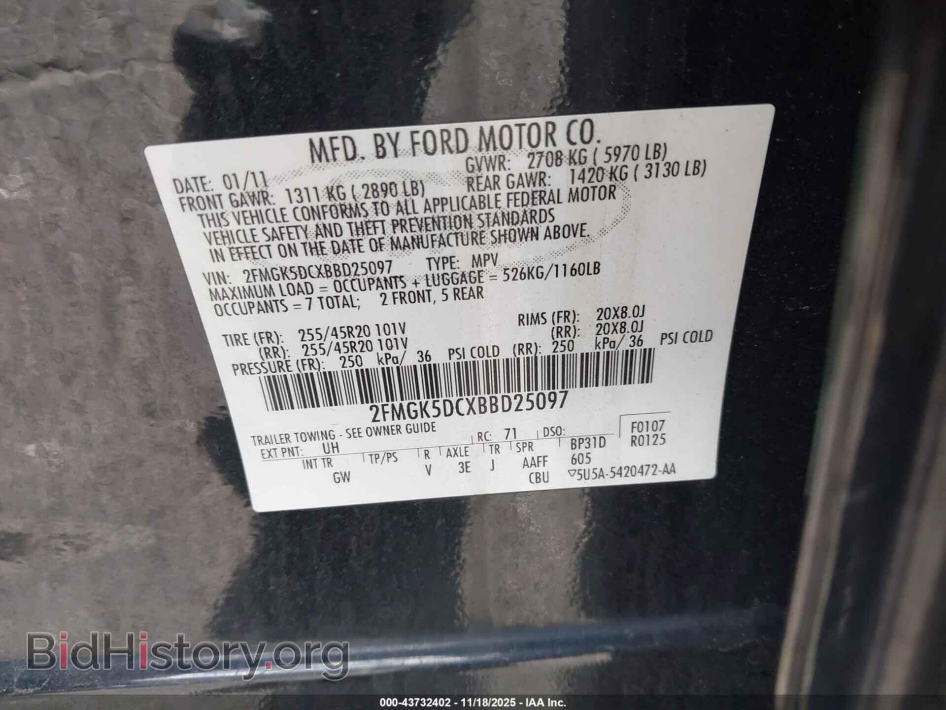 2011 FORD FLEX - VIN: 2FMGK5DCXBBD25097 - Photo 9