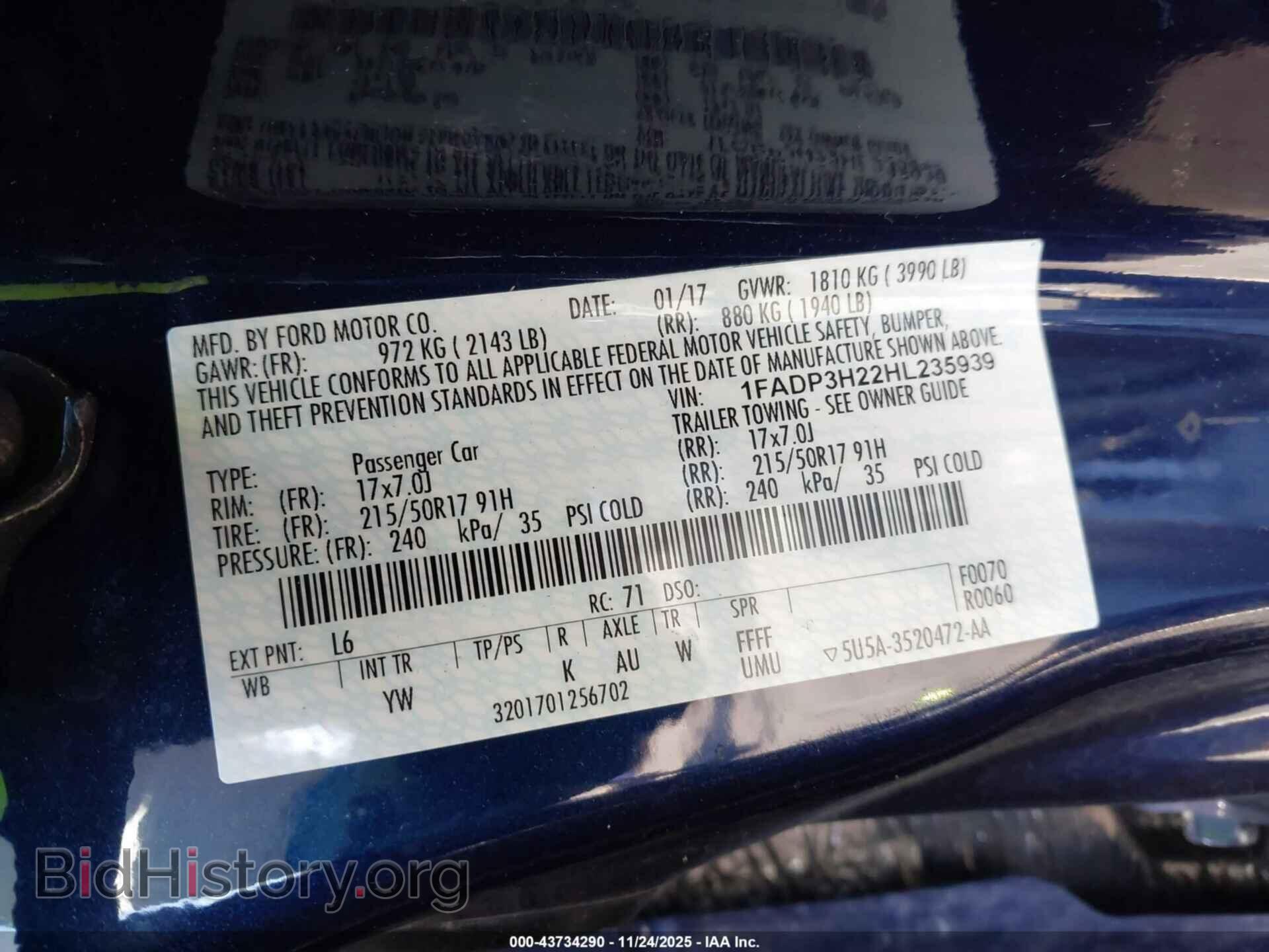 2017 FORD FOCUS - VIN: 1FADP3H22HL235939 - Фото 9