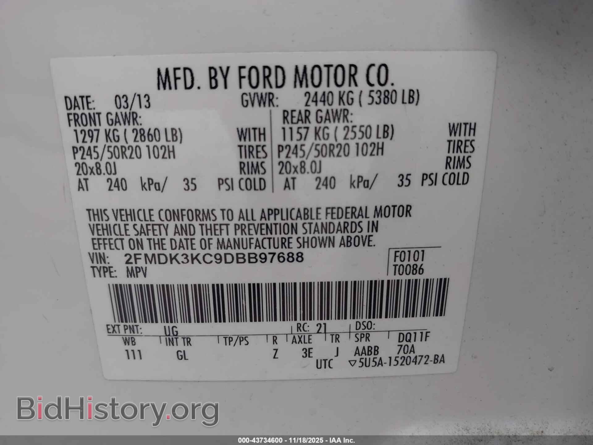 2013 FORD EDGE - VIN: 2FMDK3KC9DBB97688 - Фото 9