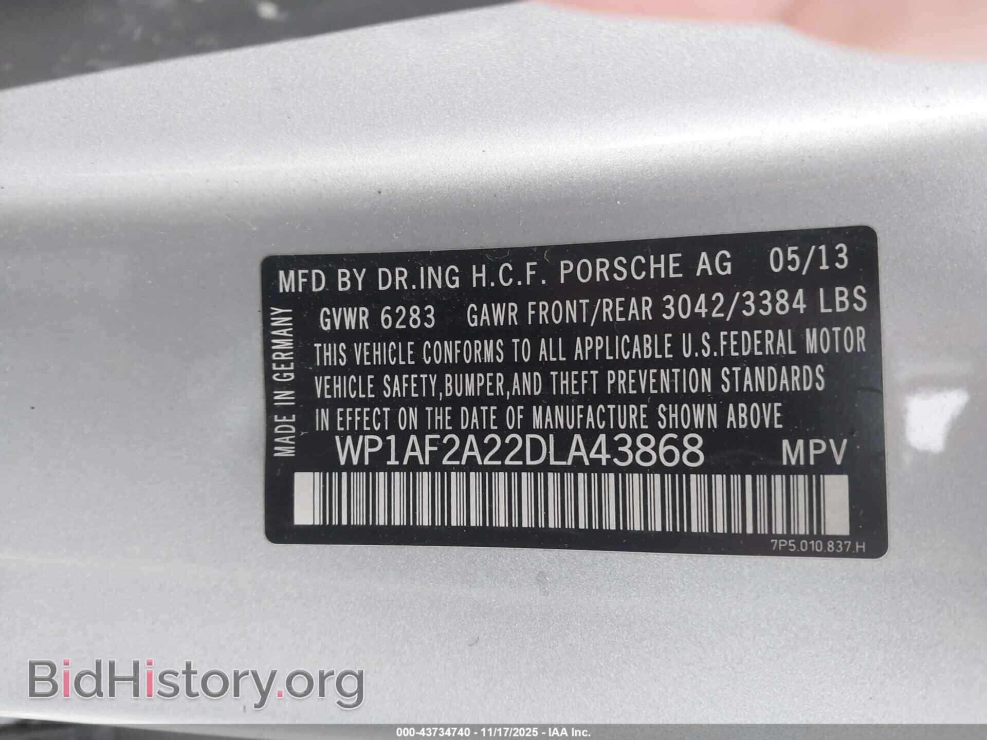2013 PORSCHE CAYENNE - VIN: WP1AF2A22DLA43868 - Фото 9