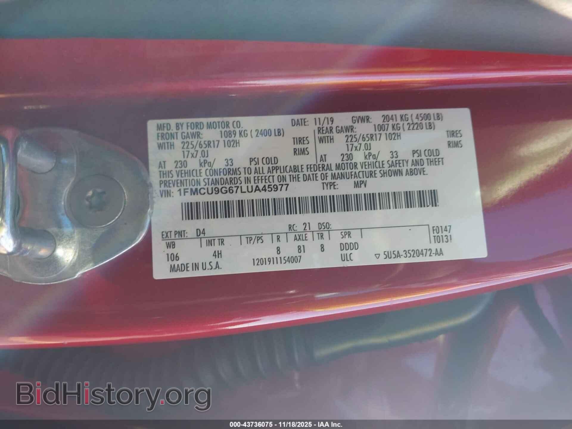 2020 FORD ESCAPE - VIN: 1FMCU9G67LUA45977 - Photo 9
