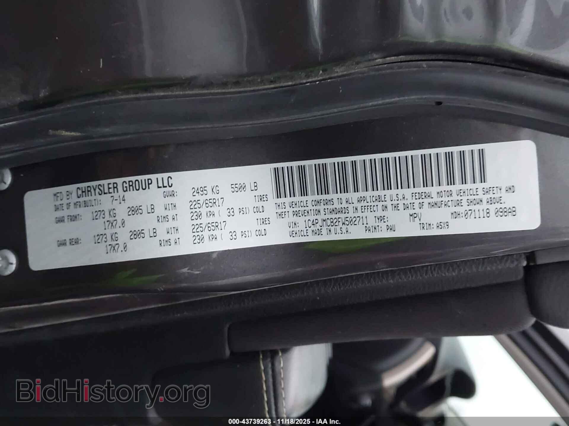 2015 JEEP CHEROKEE - VIN: 1C4PJMCB2FW502711 - Фото 9