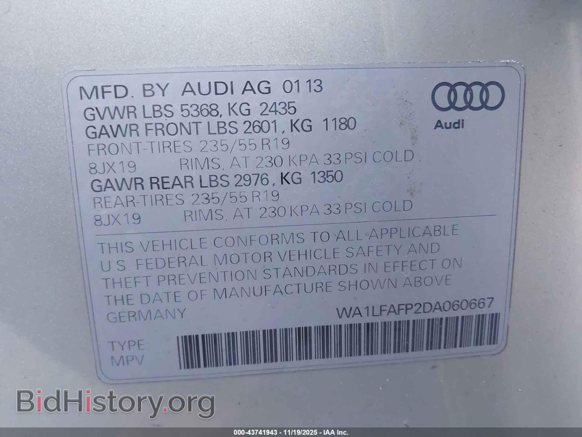 2013 AUDI Q5 - VIN: WA1LFAFP2DA060667 - Фото 9