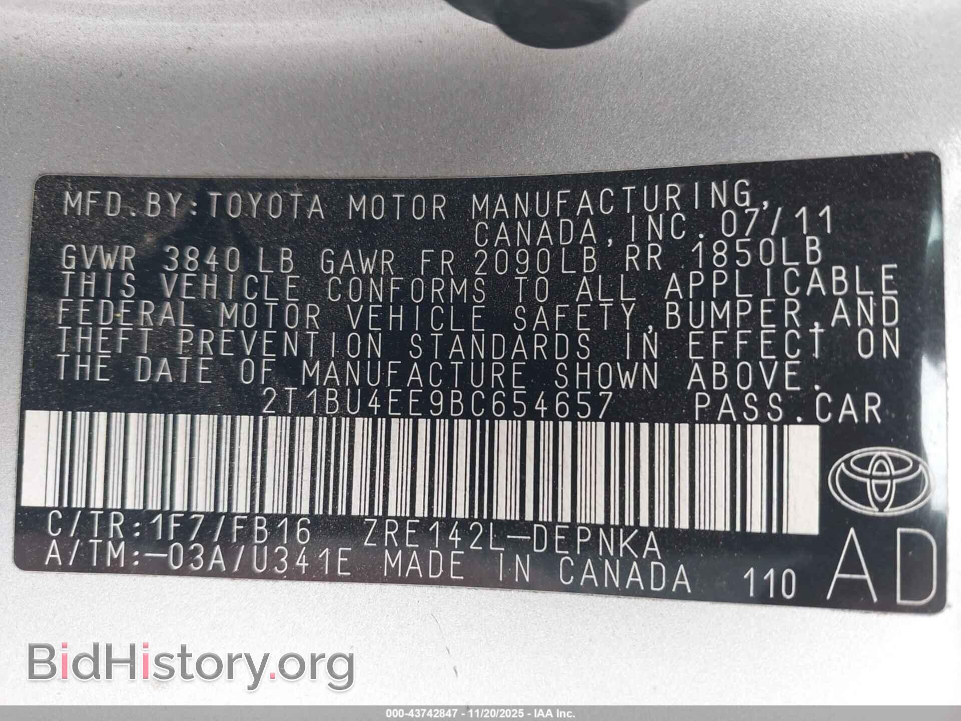2011 TOYOTA COROLLA - VIN: 2T1BU4EE9BC654657 - Фото 9