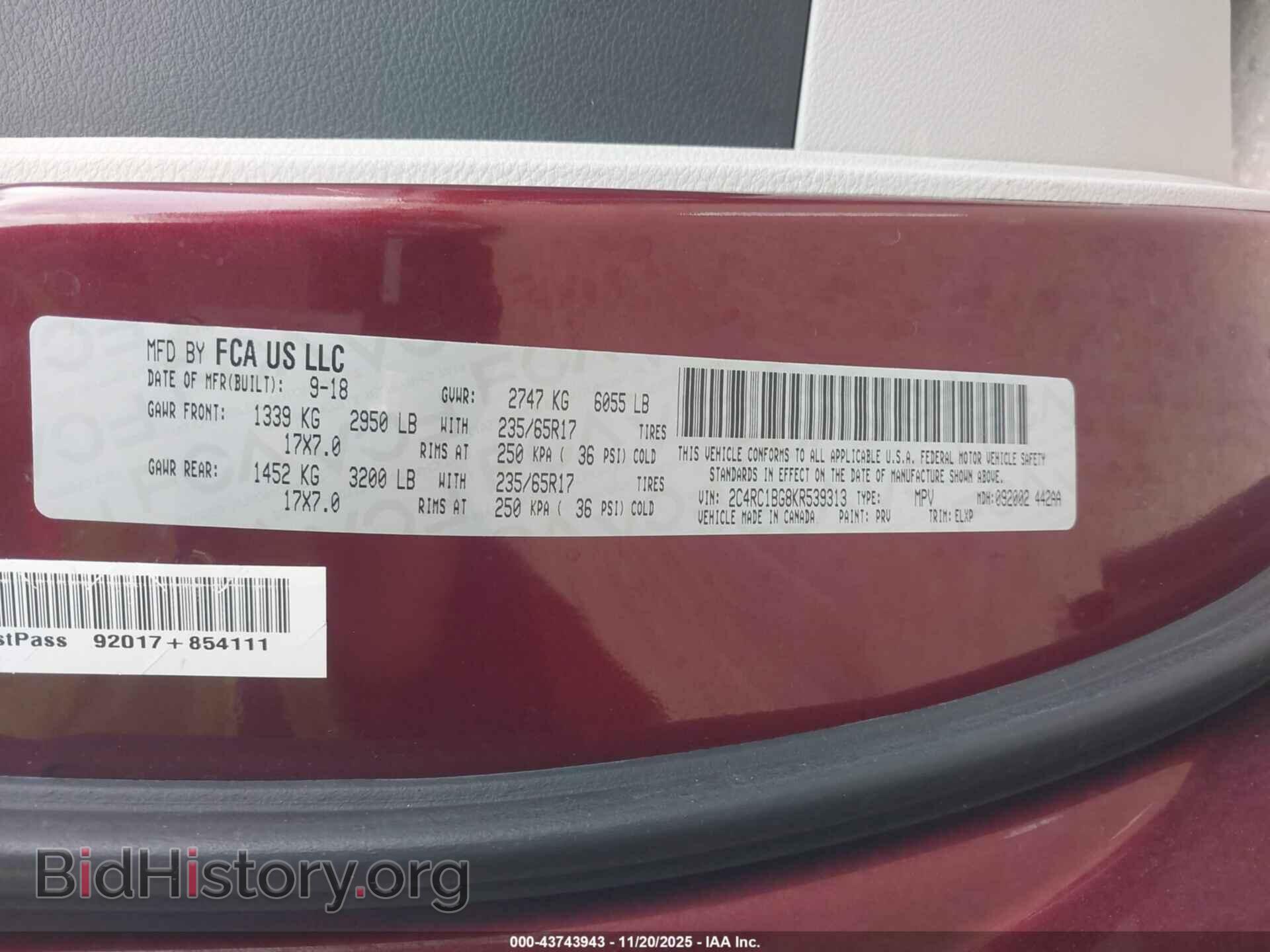 2019 CHRYSLER PACIFICA - VIN: 2C4RC1BG8KR539313 - Фото 9