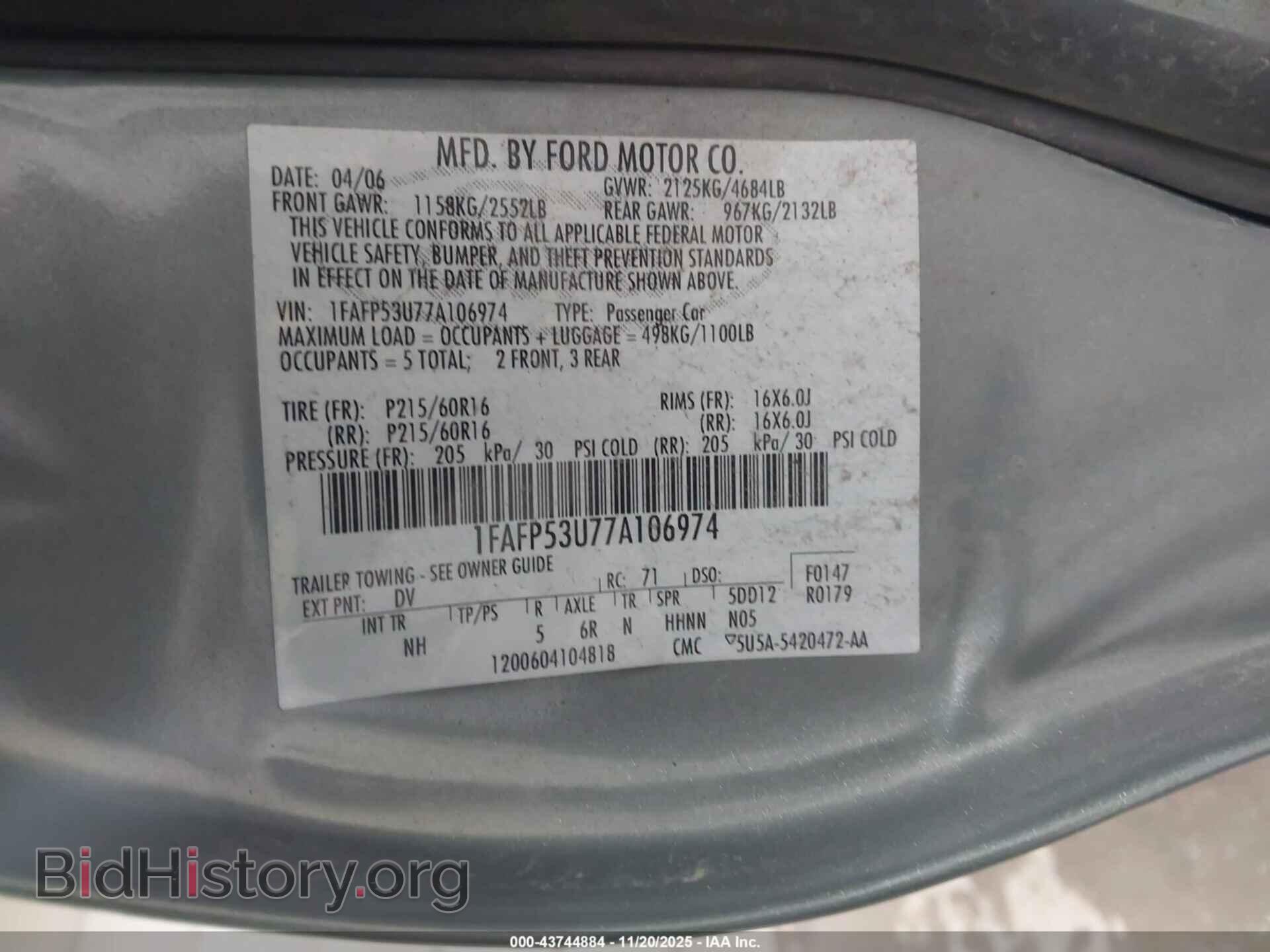 2007 FORD TAURUS - VIN: 1FAFP53U77A106974 - Photo 9