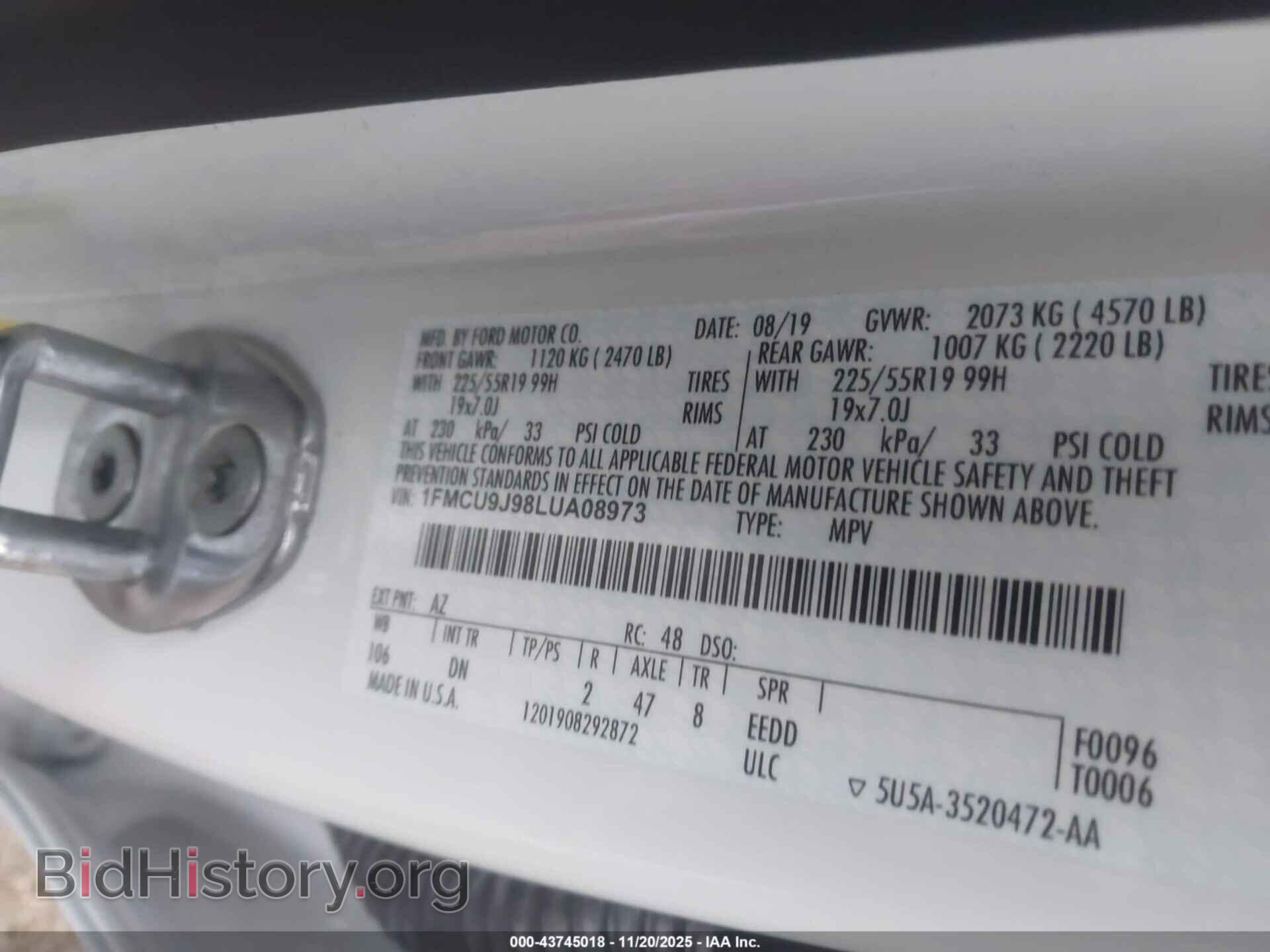 2020 FORD ESCAPE - VIN: 1FMCU9J98LUA08973 - Photo 9