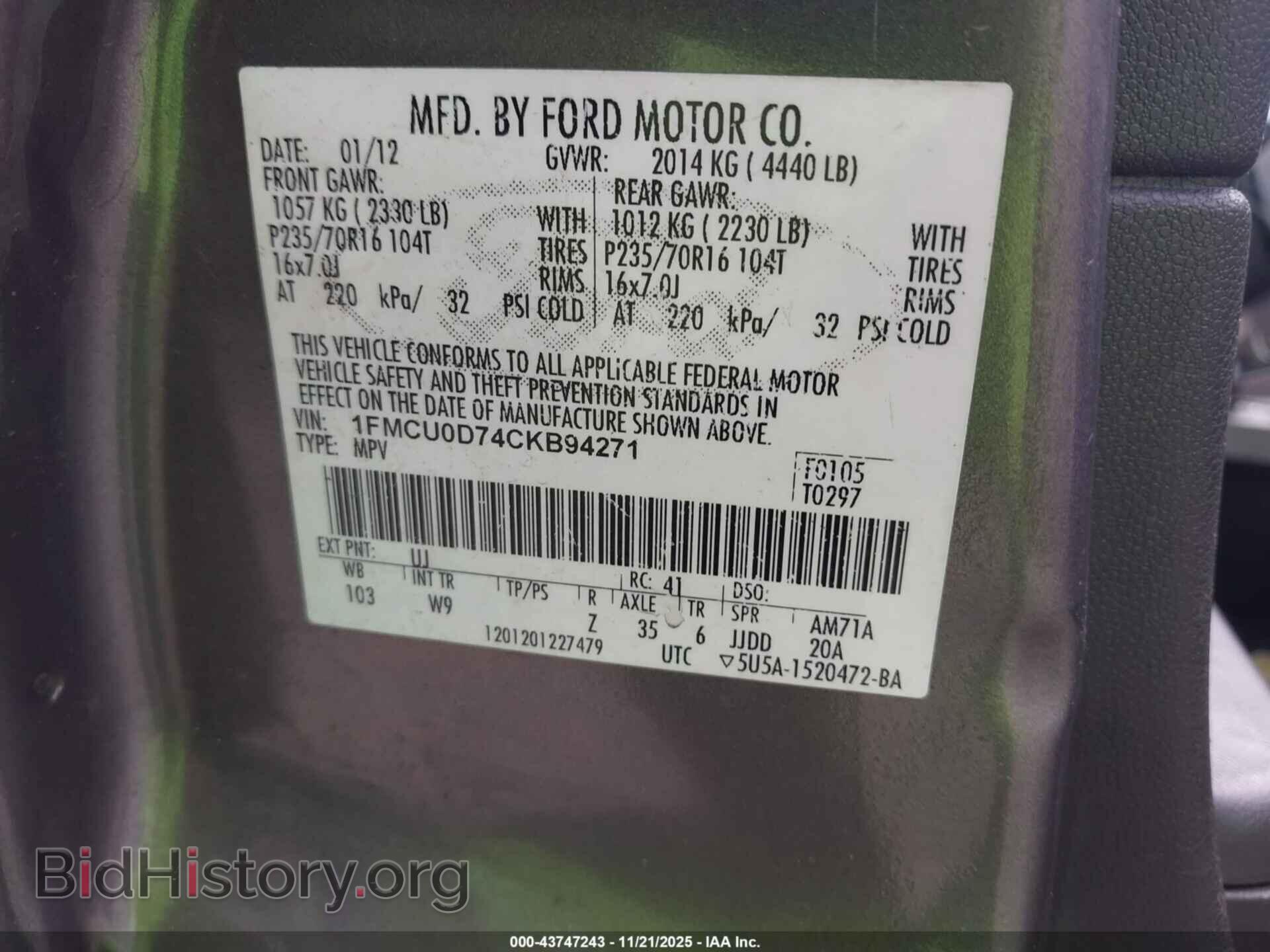 2012 FORD ESCAPE - VIN: 1FMCU0D74CKB94271 - Фото 9