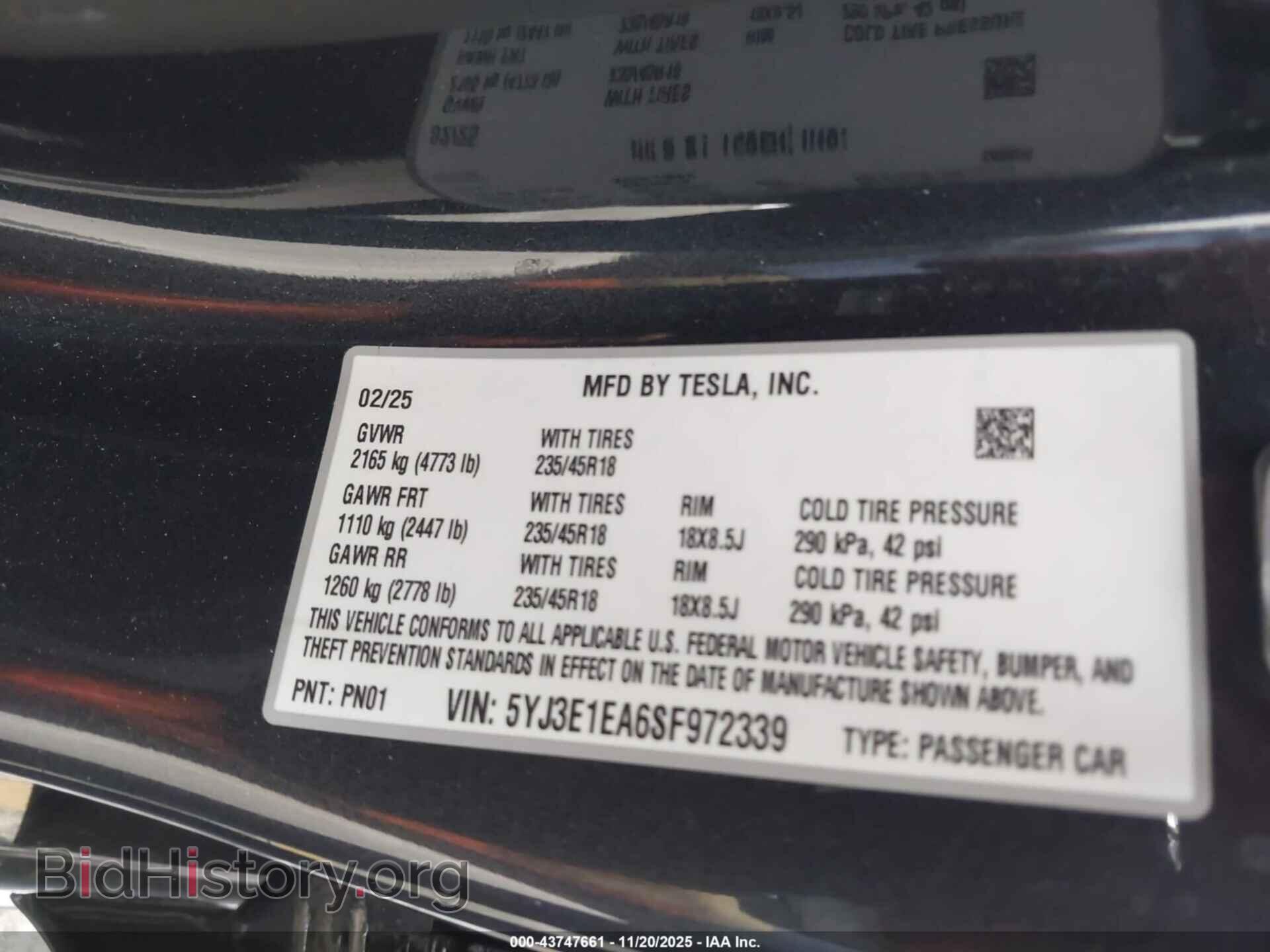2025 TESLA MODEL 3 - VIN: 5YJ3E1EA6SF972339 - Фото 9