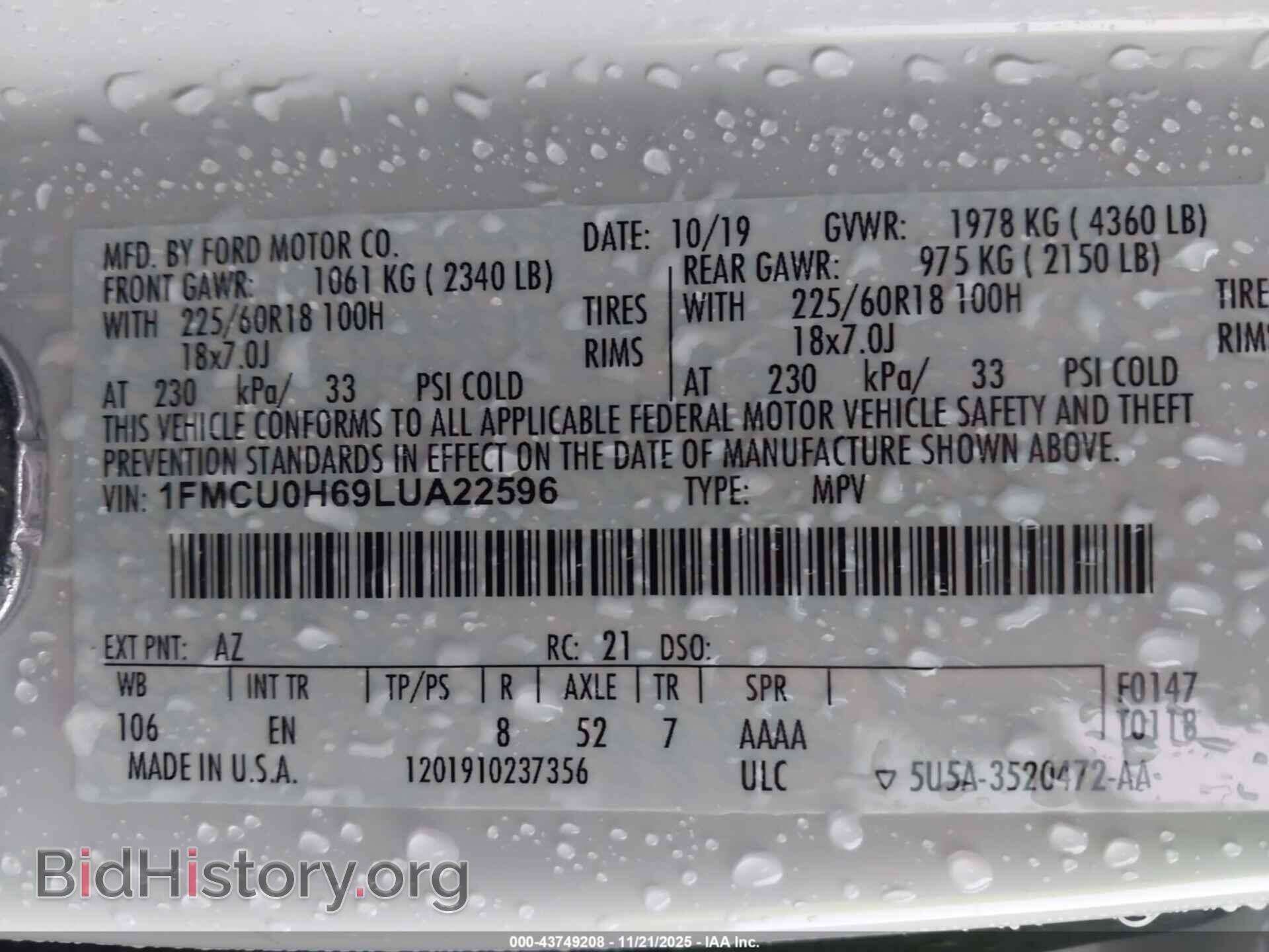 2020 FORD ESCAPE - VIN: 1FMCU0H69LUA22596 - Photo 9