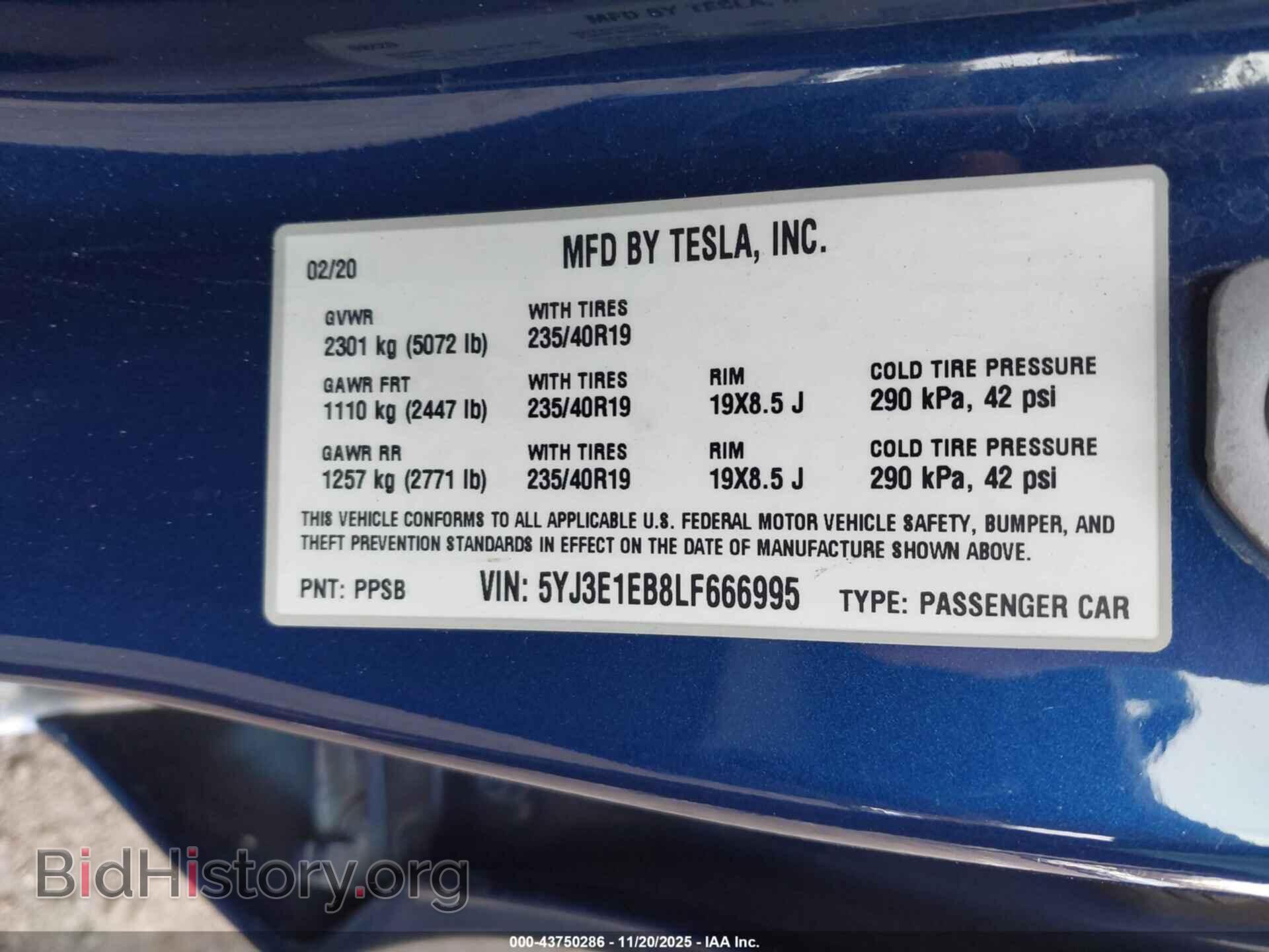 2020 TESLA MODEL 3 - VIN: 5YJ3E1EB8LF666995 - Фото 9