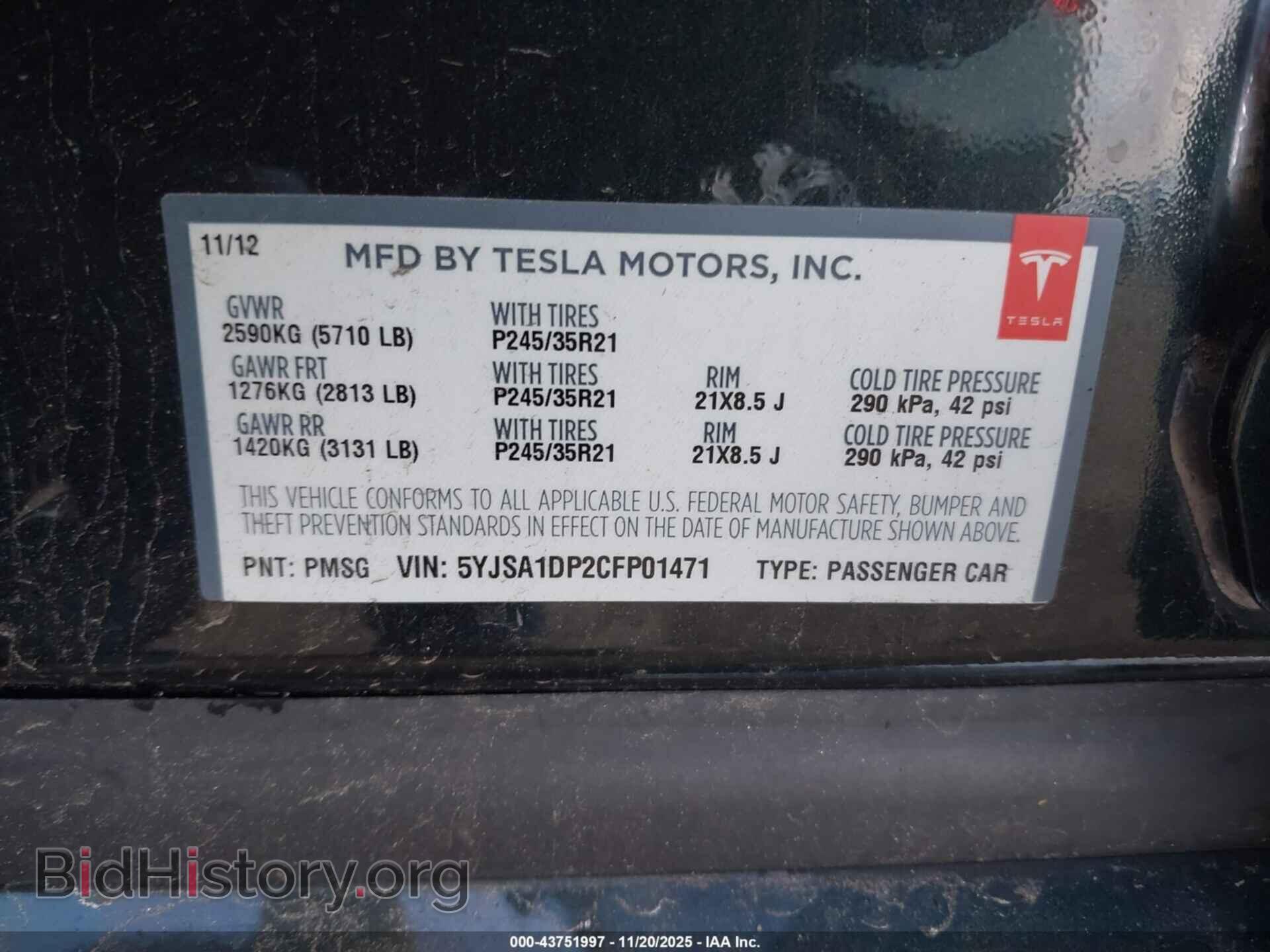 2012 TESLA MODEL S - VIN: 5YJSA1DP2CFP01471 - Photo 9