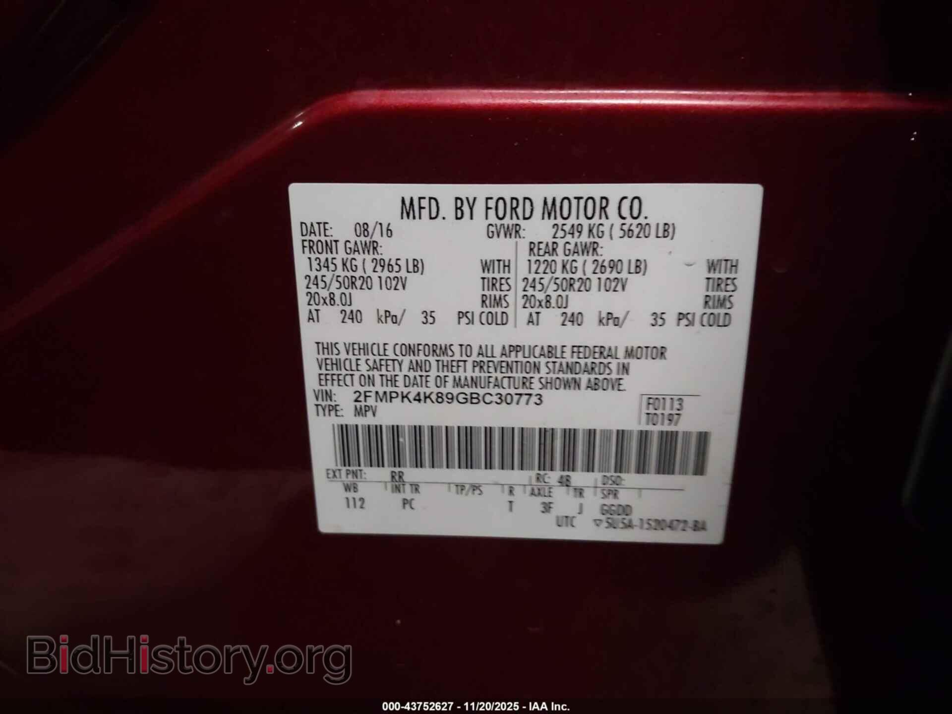 2016 FORD EDGE - VIN: 2FMPK4K89GBC30773 - Photo 9