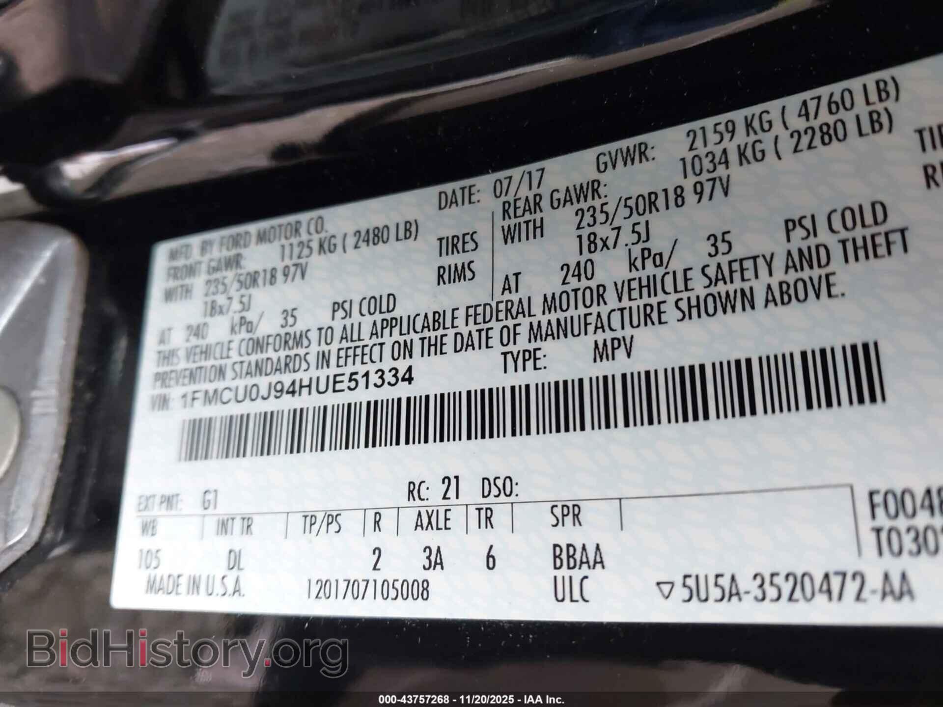 2017 FORD ESCAPE - VIN: 1FMCU0J94HUE51334 - Фото 9