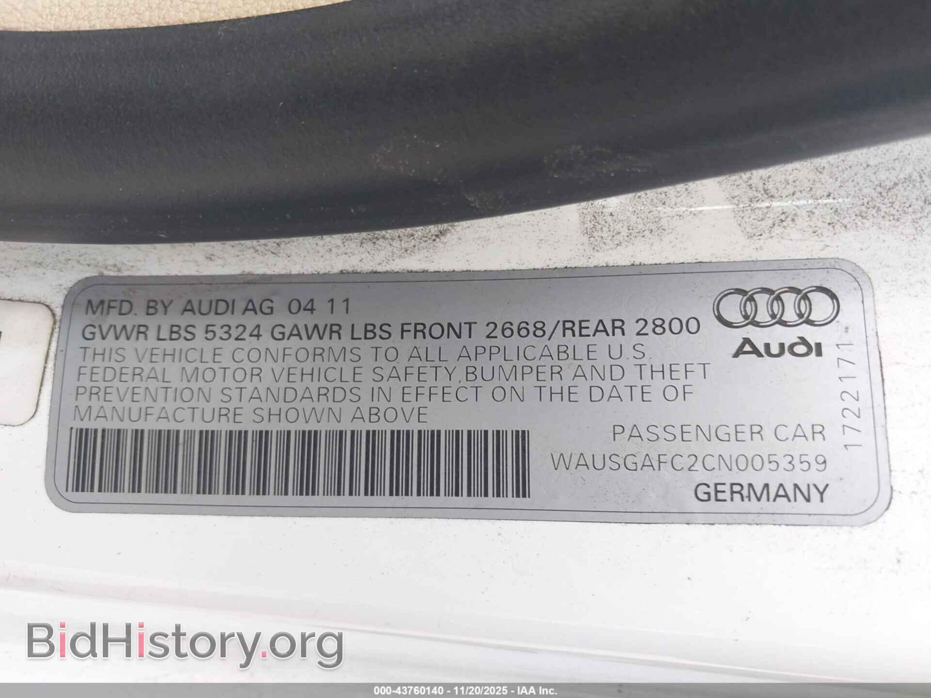 2012 AUDI A7 - VIN: WAUSGAFC2CN005359 - Фото 9