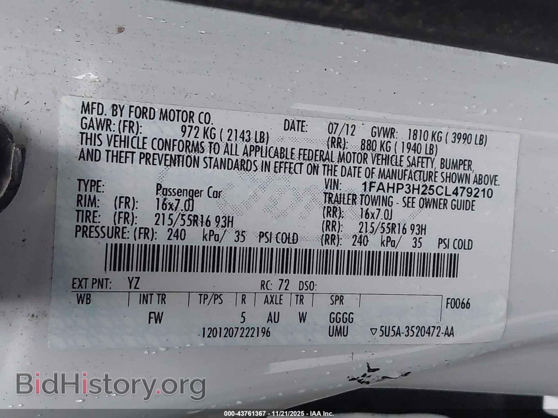 2012 FORD FOCUS - VIN: 1FAHP3H25CL479210 - Фото 9