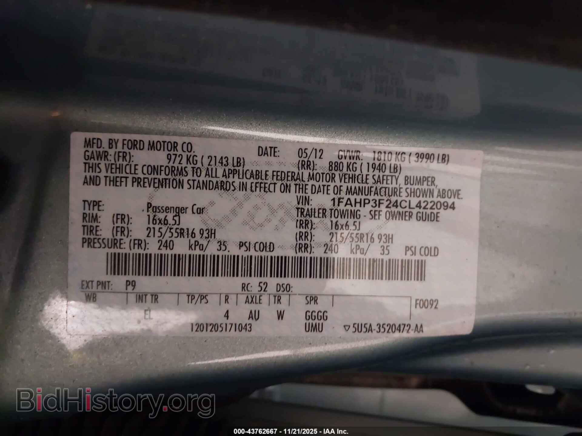 2012 FORD FOCUS - VIN: 1FAHP3F24CL422094 - Фото 9