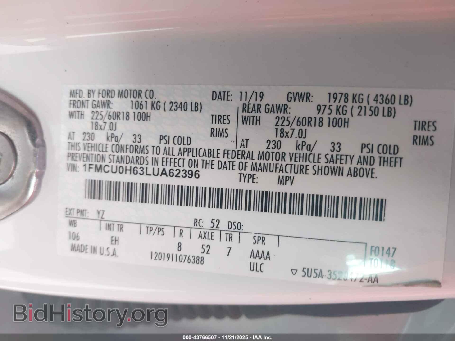 2020 FORD ESCAPE - VIN: 1FMCU0H63LUA62396 - Фото 9