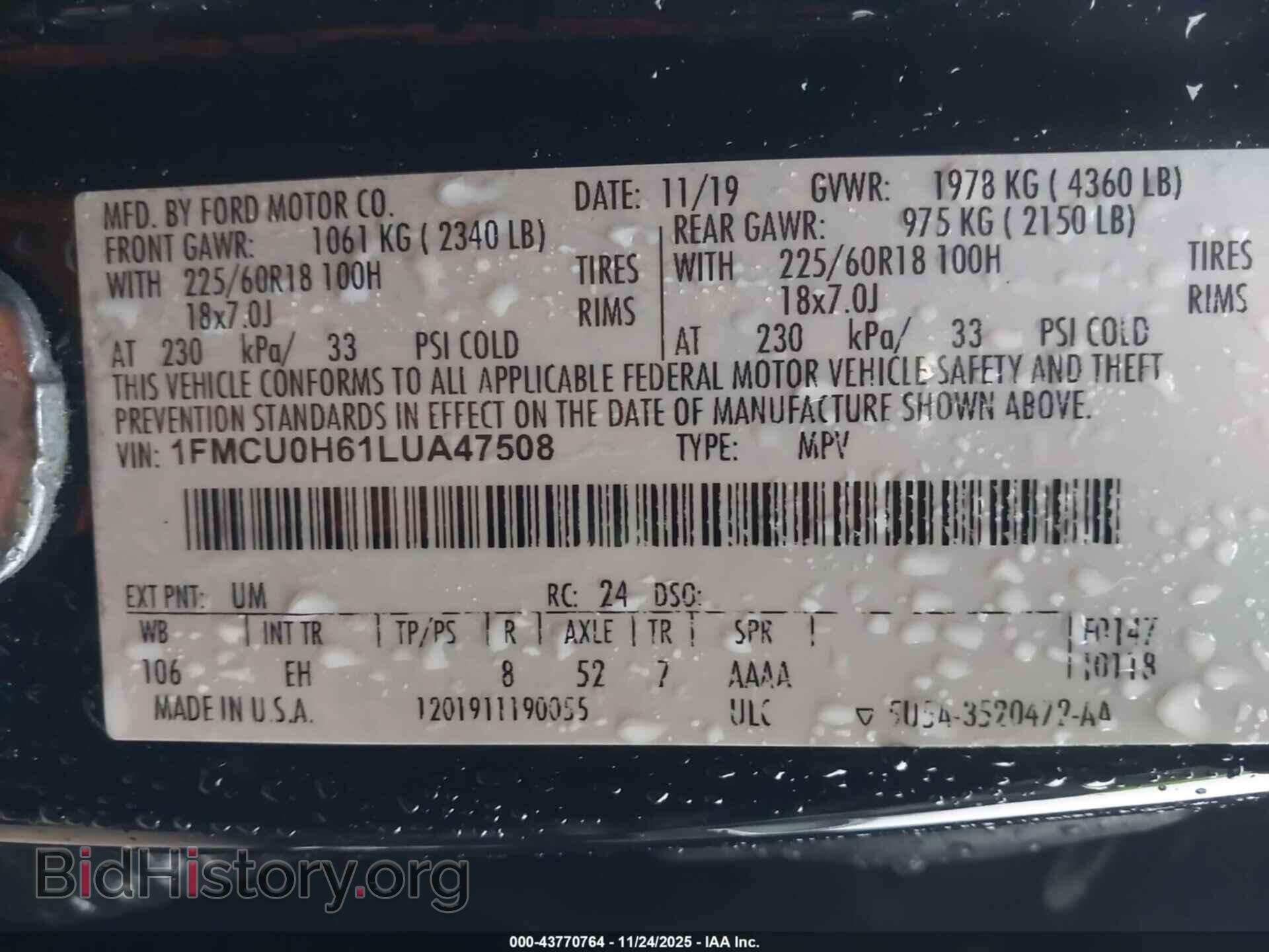 2020 FORD ESCAPE - VIN: 1FMCU0H61LUA47508 - Photo 9