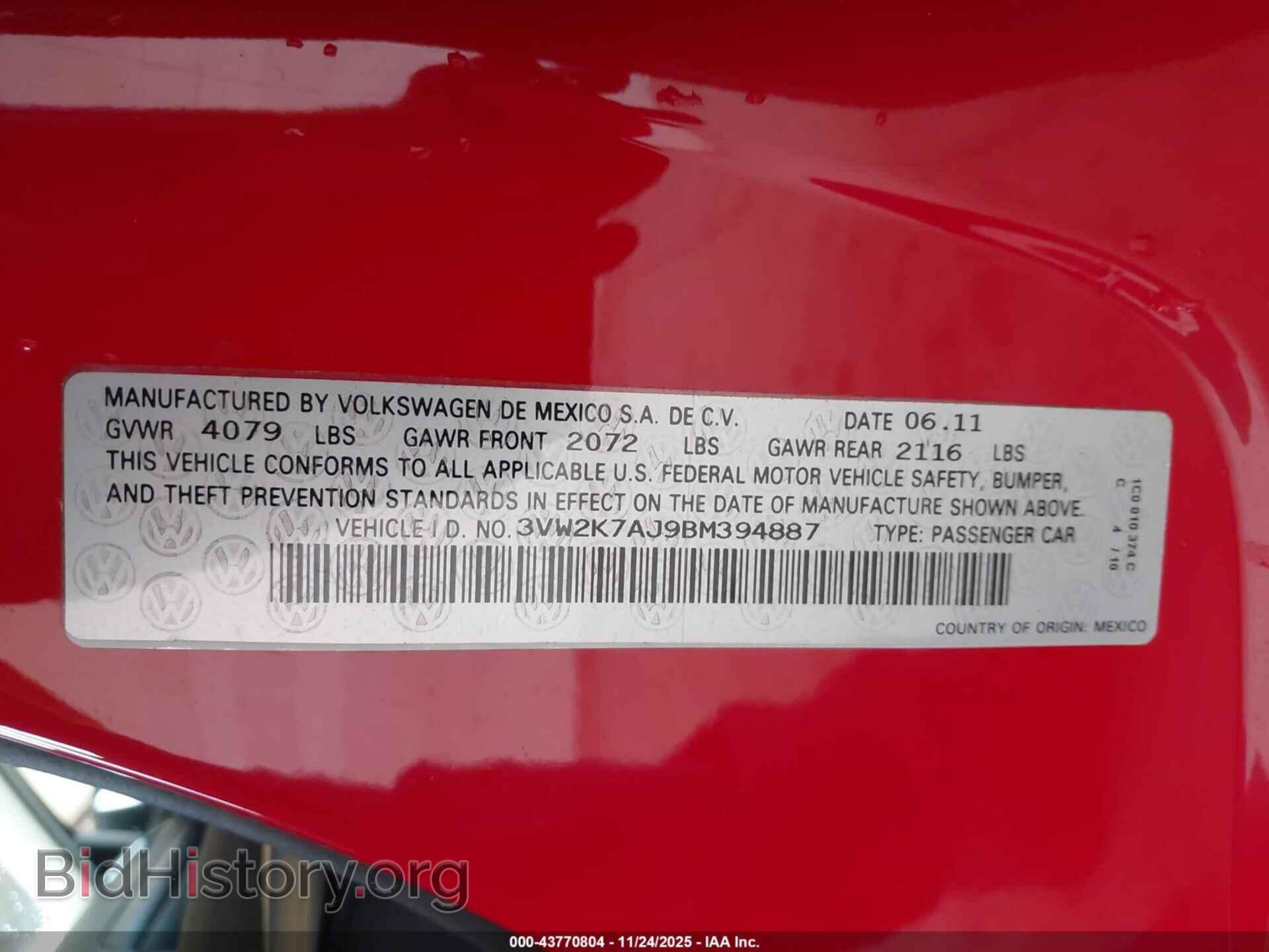 2011 VOLKSWAGEN JETTA - VIN: 3VW2K7AJ9BM394887 - Фото 9