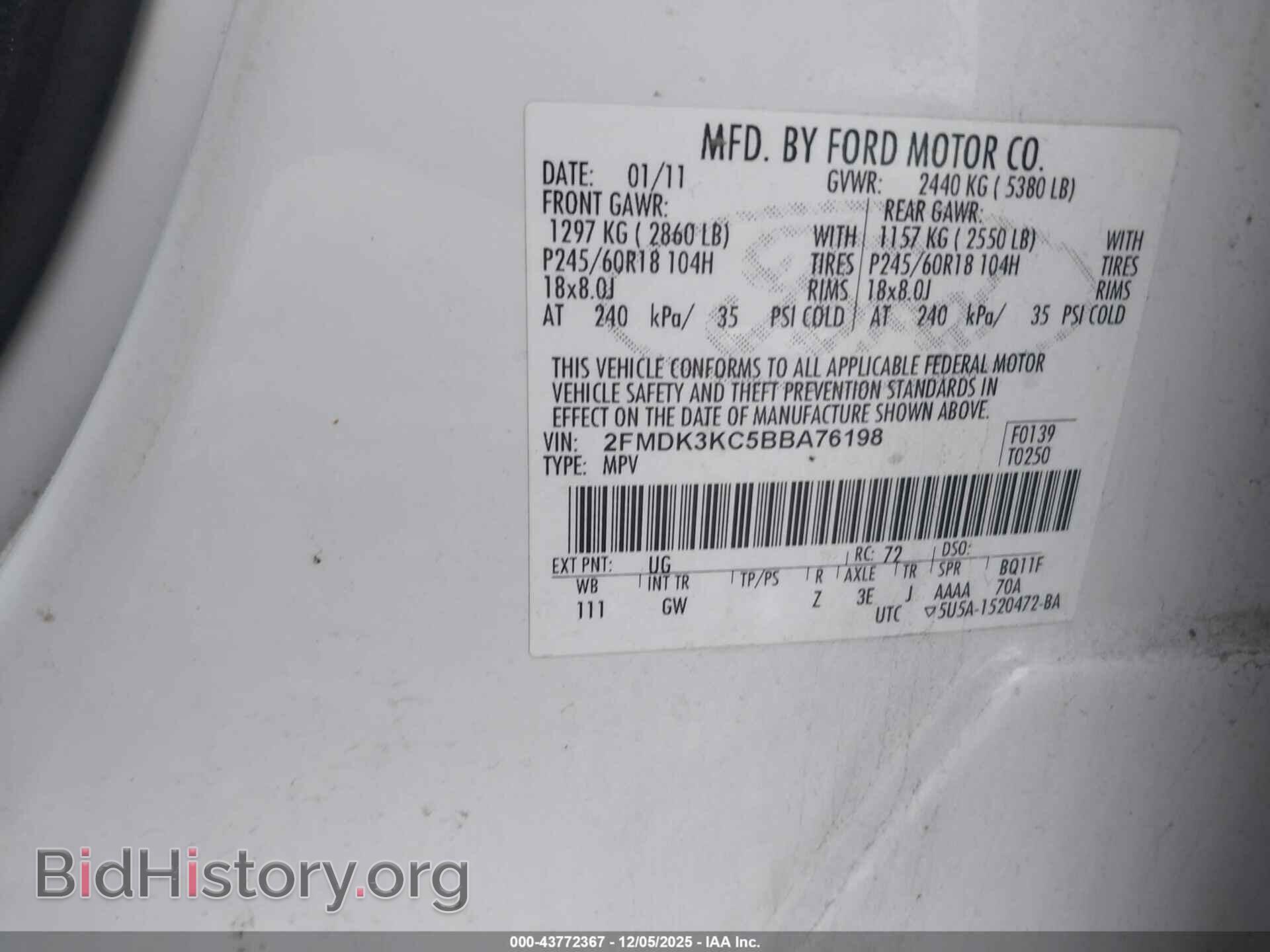 2011 FORD EDGE - VIN: 2FMDK3KC5BBA76198 - Photo 9