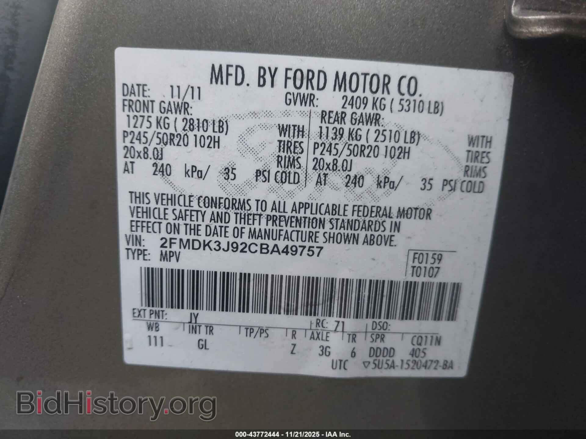 2012 FORD EDGE - VIN: 2FMDK3J92CBA49757 - Photo 9