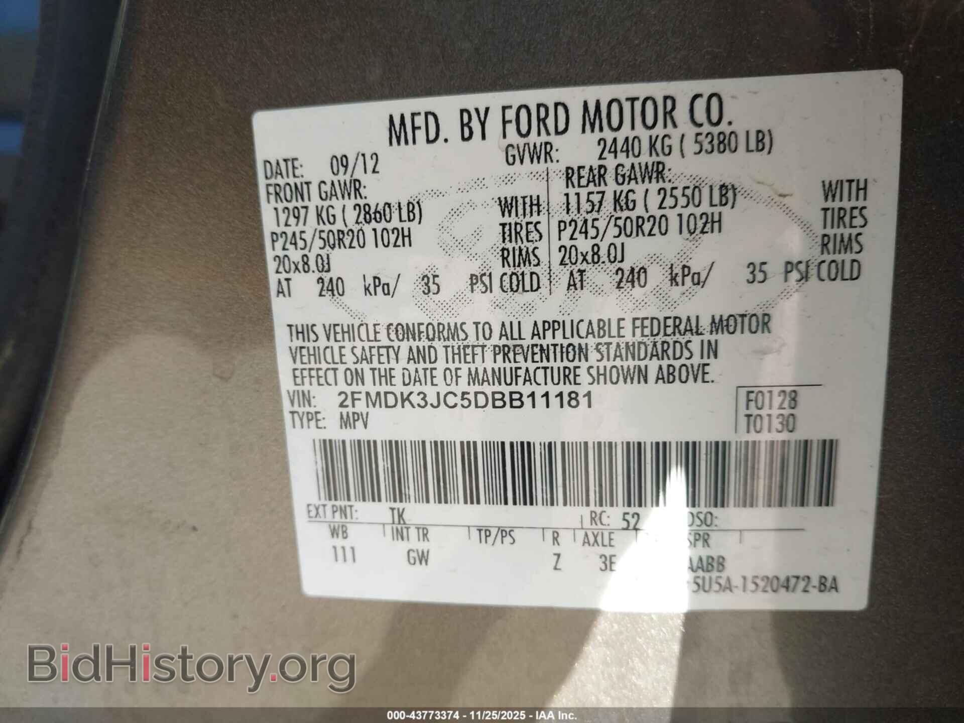 2013 FORD EDGE - VIN: 2FMDK3JC5DBB11181 - Фото 9