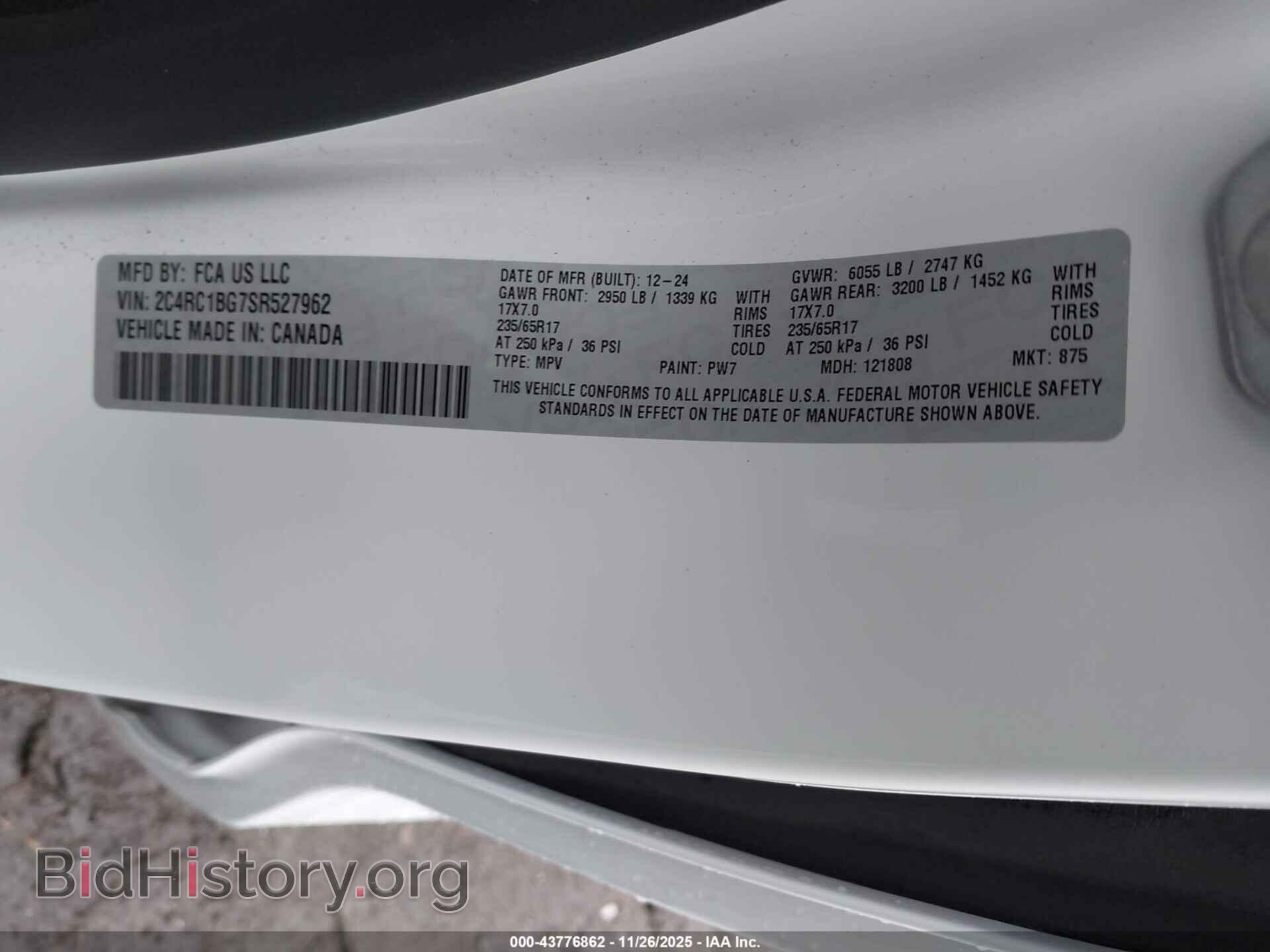 2025 CHRYSLER PACIFICA - VIN: 2C4RC1BG7SR527962 - Фото 9