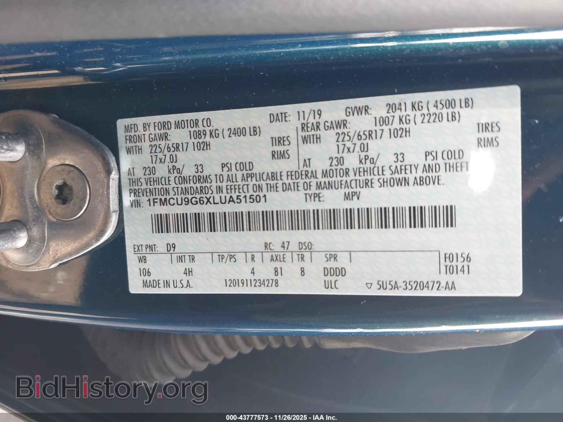 2020 FORD ESCAPE - VIN: 1FMCU9G6XLUA51501 - Photo 9