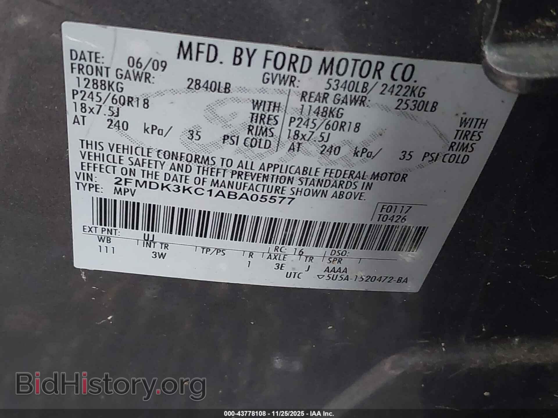2010 FORD EDGE - VIN: 2FMDK3KC1ABA05577 - Фото 9