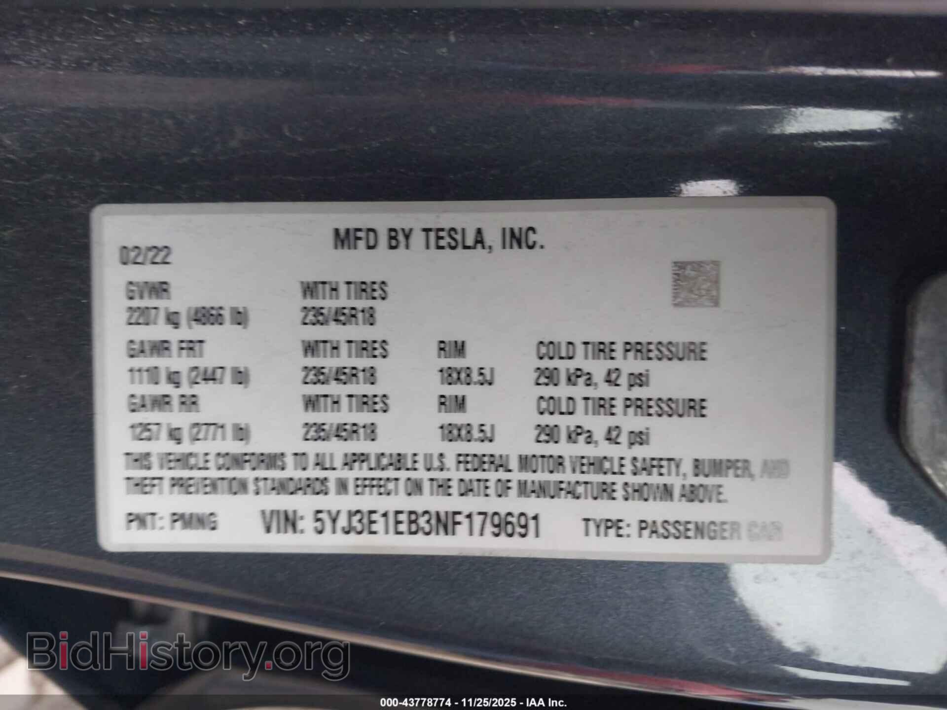 2022 TESLA MODEL 3 - VIN: 5YJ3E1EB3NF179691 - Фото 9