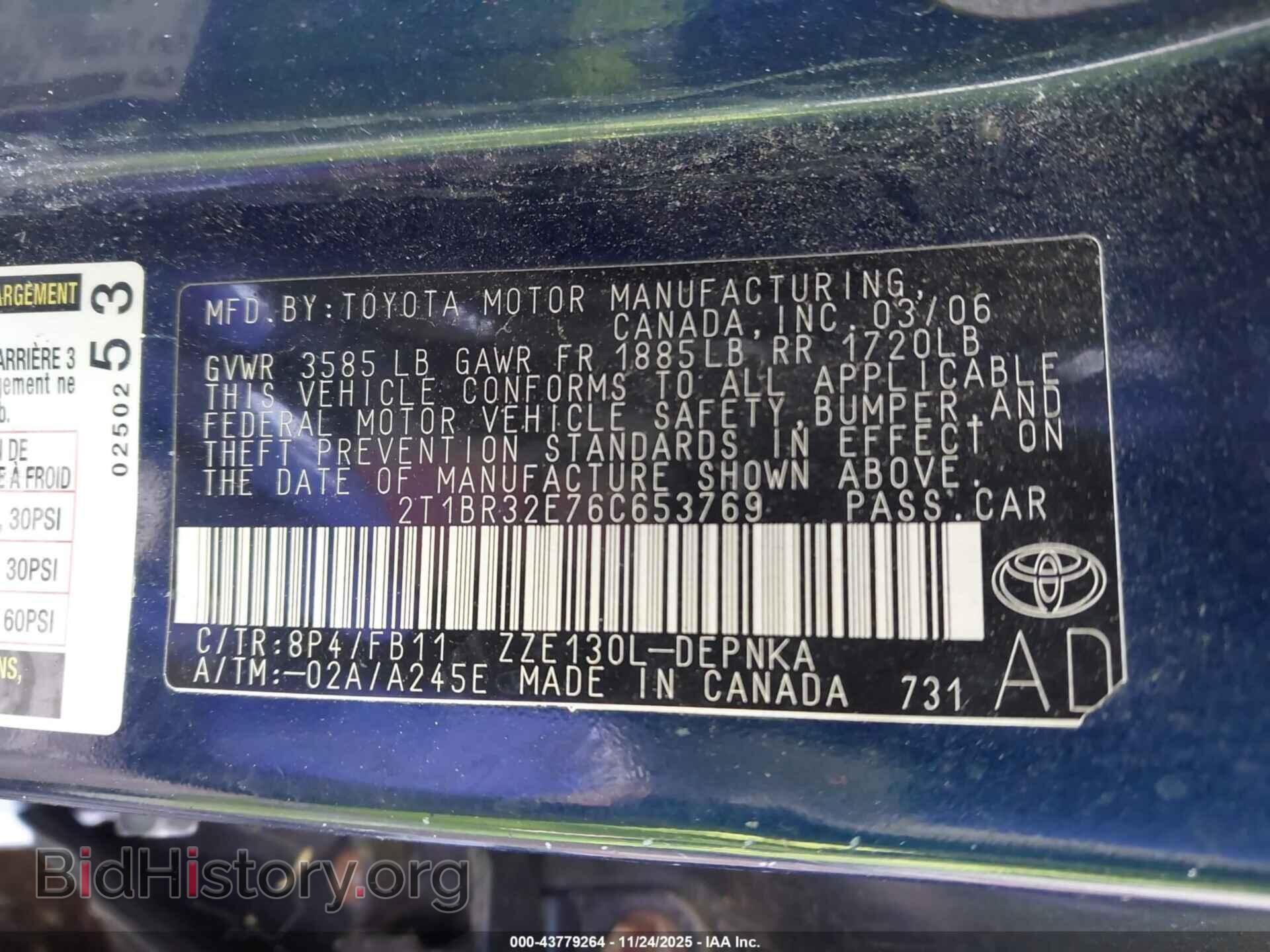 2006 TOYOTA COROLLA - VIN: 2T1BR32E76C653769 - Фото 9