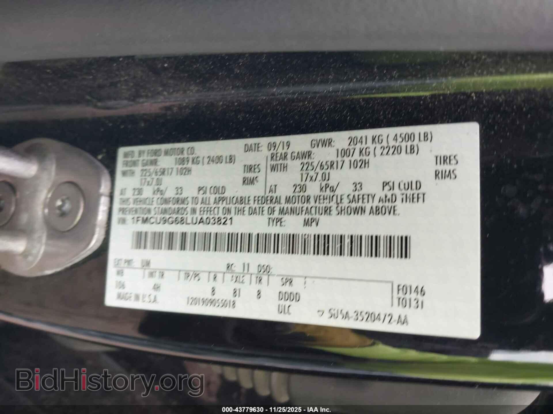 2020 FORD ESCAPE - VIN: 1FMCU9G68LUA03821 - Photo 9