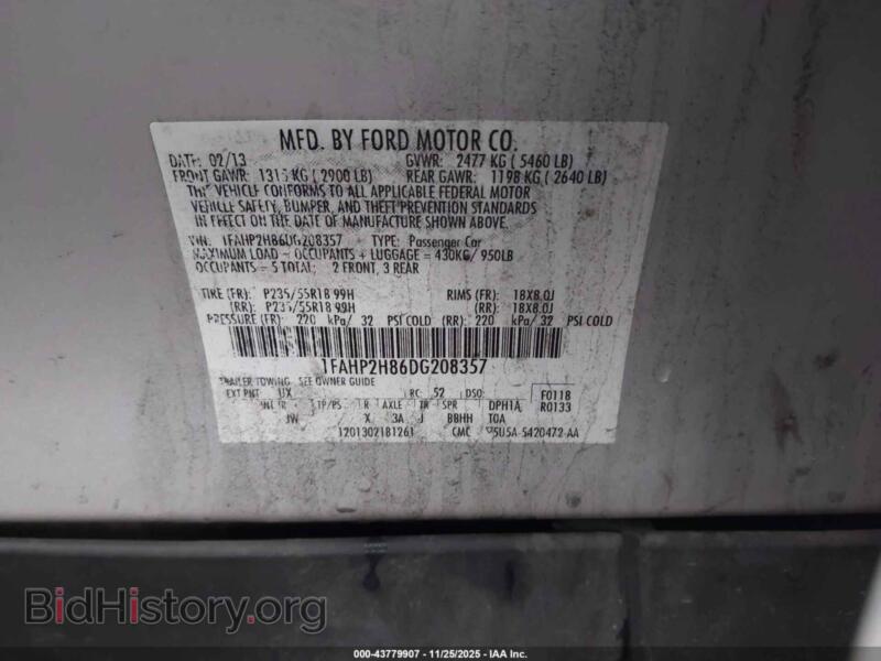 2013 Ford TAURUS (VIN 1FAHP2H86DG208357) — фото 9 из 10
