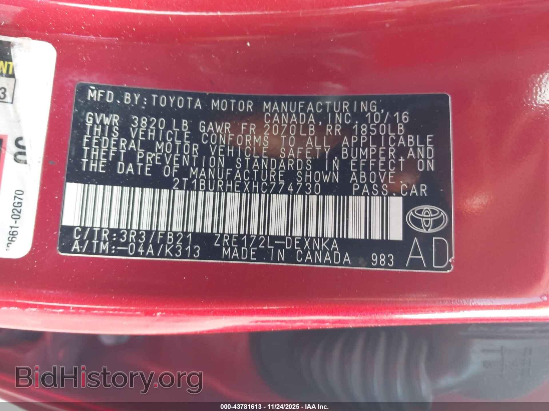 2017 TOYOTA COROLLA - VIN: 2T1BURHEXHC774730 - Фото 9